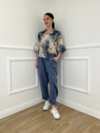 Camicia Tencel Crop Fiori 4099 Blu
