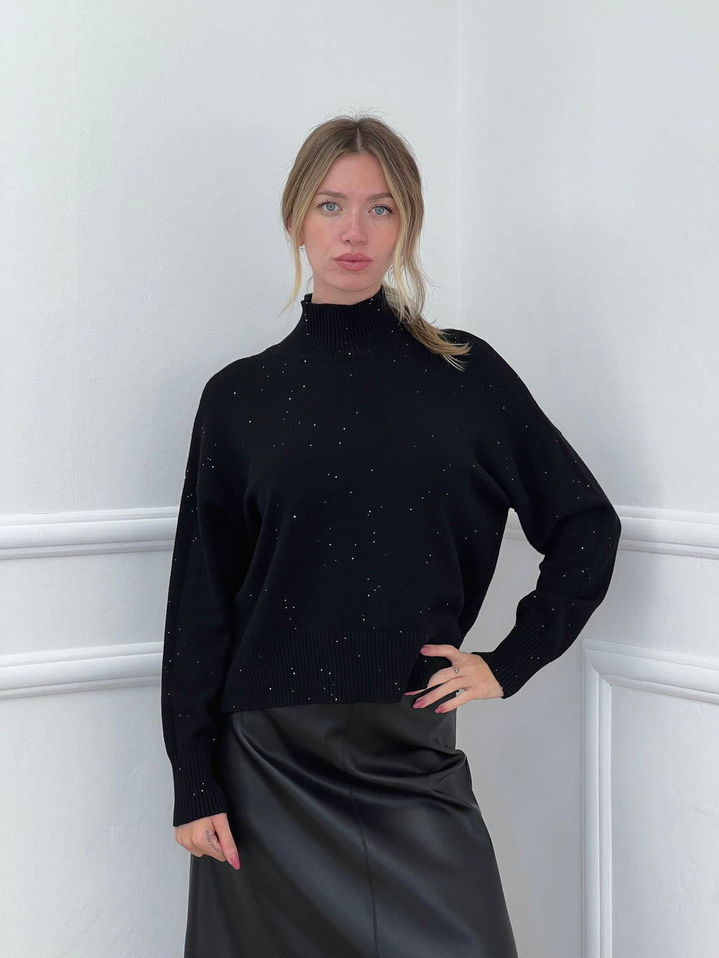Maglia Vulcano Over Paillettes 7366 Nero