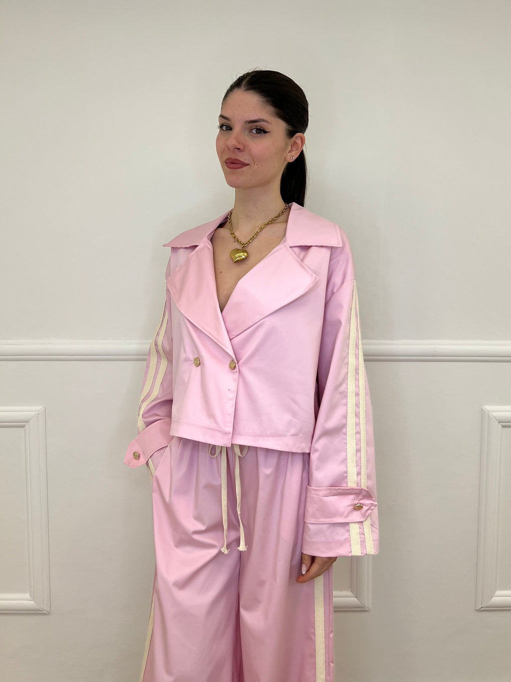 Trench Crop Doppiopetto Bande 7803 Rosa