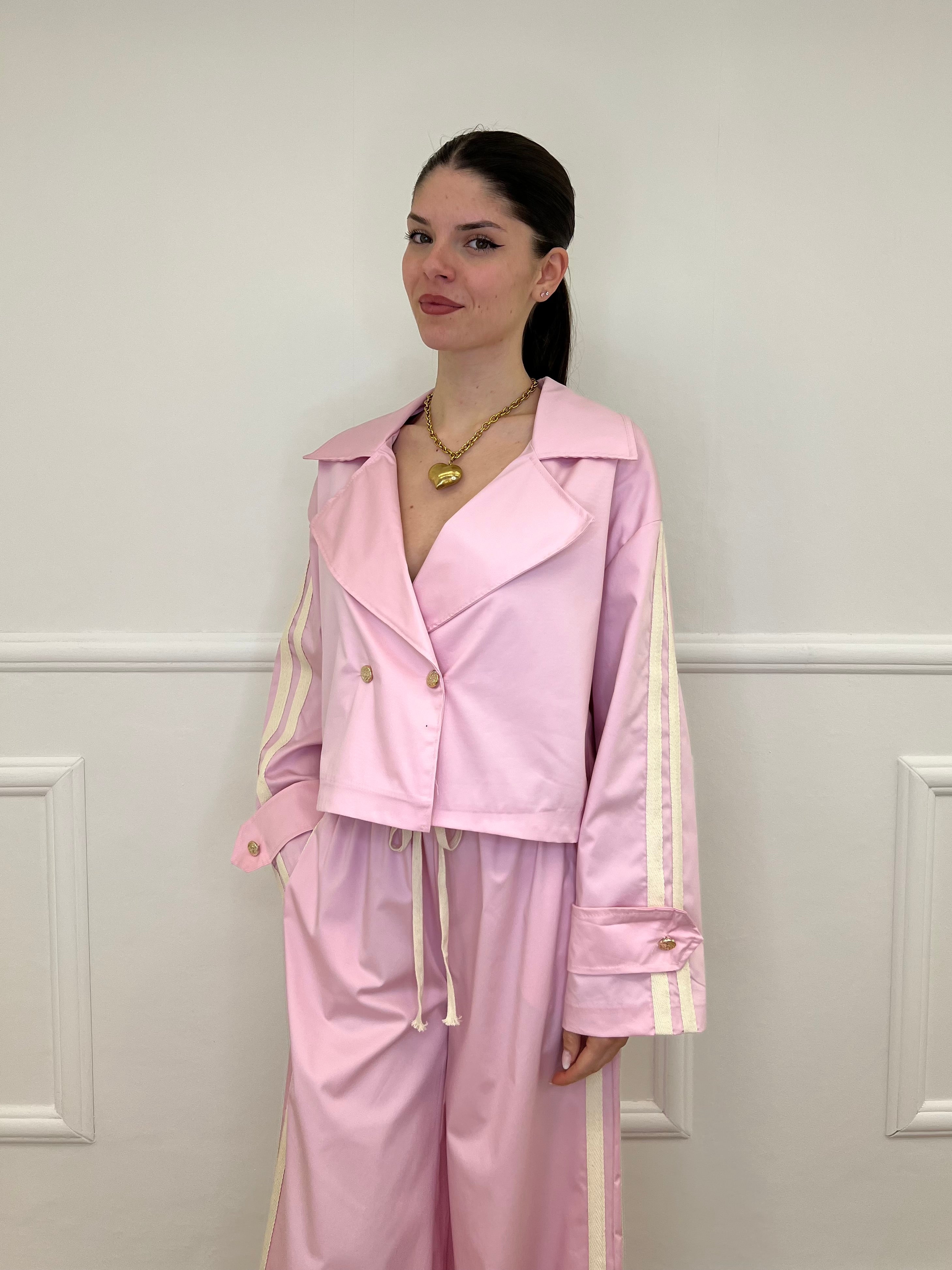 Trench Crop Doppiopetto Bande 7803 Rosa