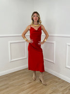 Vestito Satinato Con Scollo Morbido 1502 Rosso