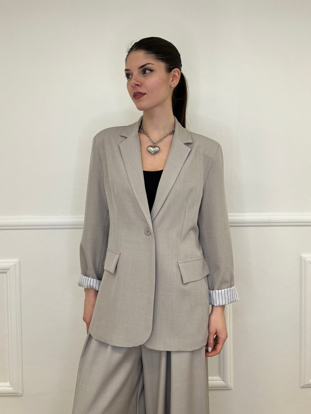 Blazer Con Fodera Gessata 216401 Taupe