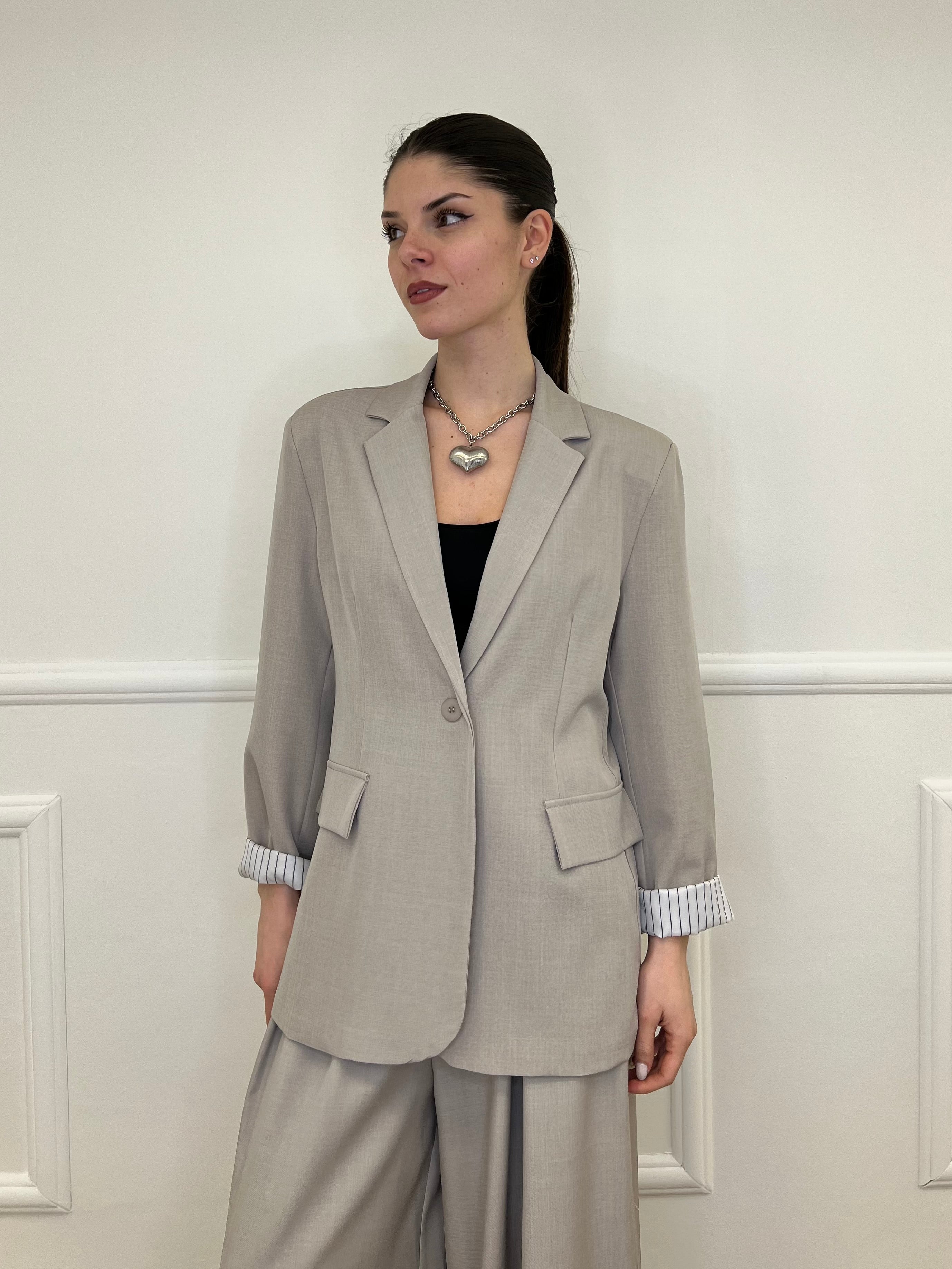Blazer Con Fodera Gessata 216401 Taupe