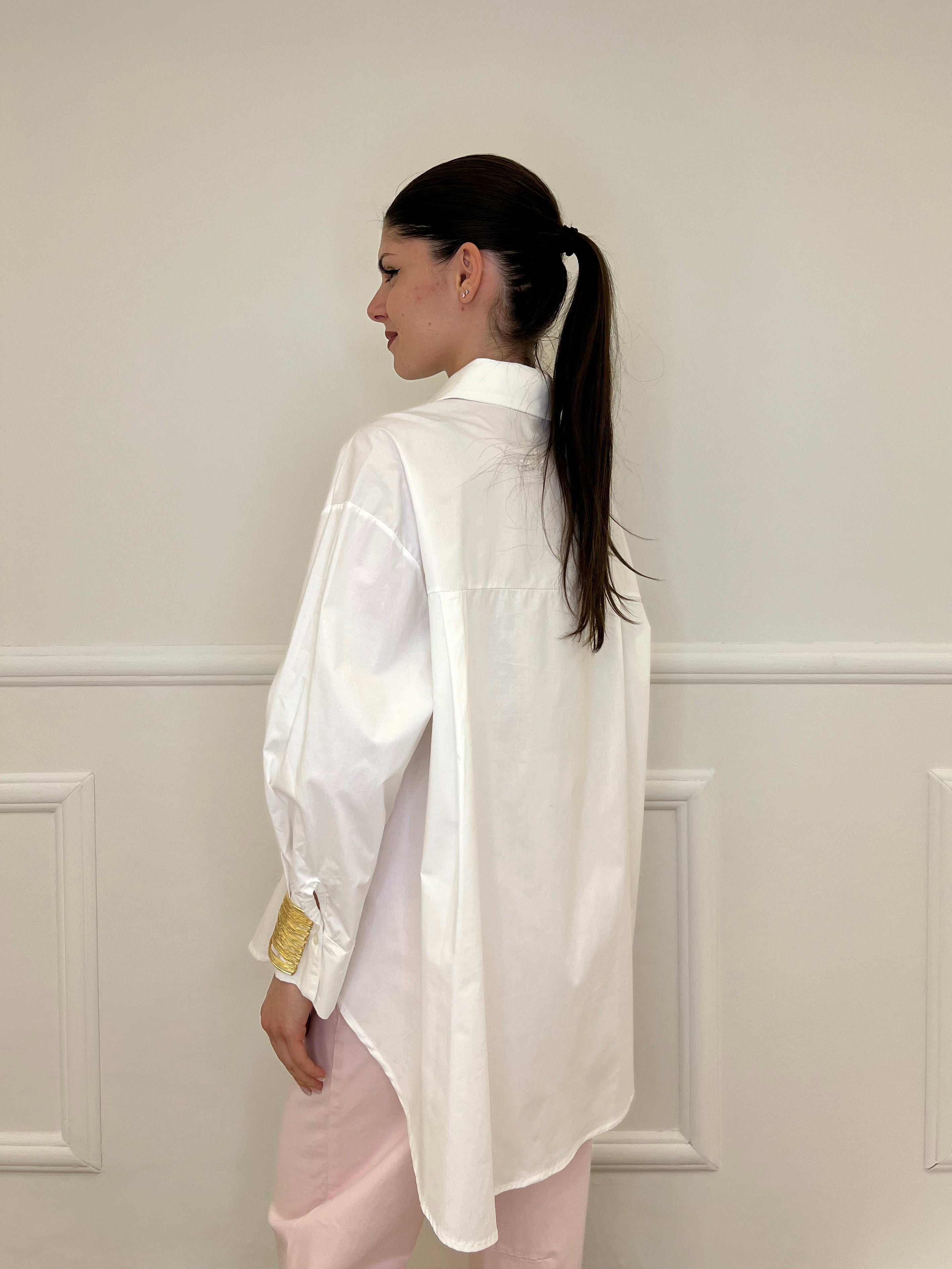 Maxi Camicia Fiori Paillettes 19892 Bianco