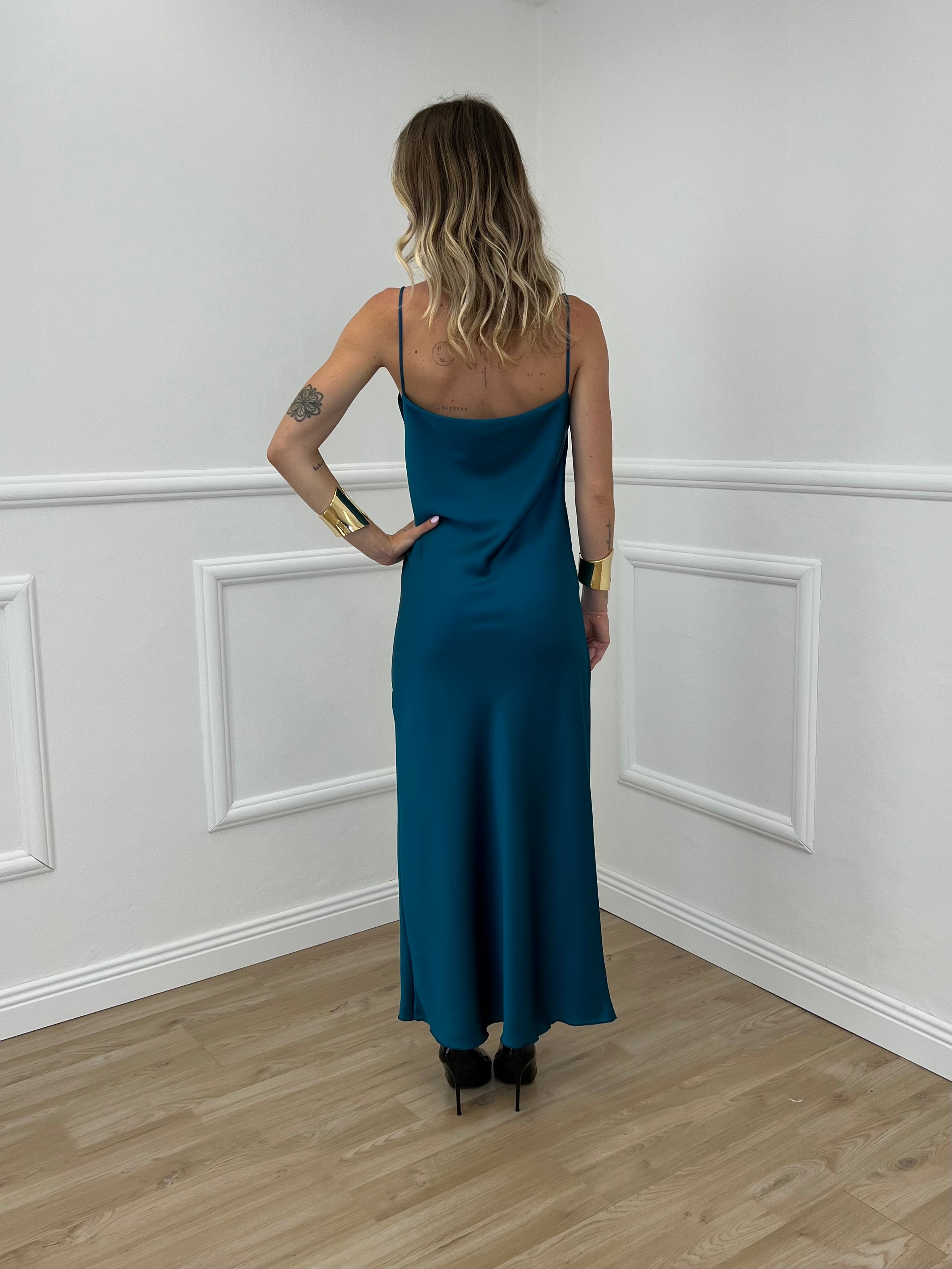 Vestito Satinato Con Scollo Morbido 1502 Ottanio