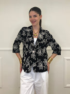 Blazer Ricamato in Lino e Viscosa 11353 Nero