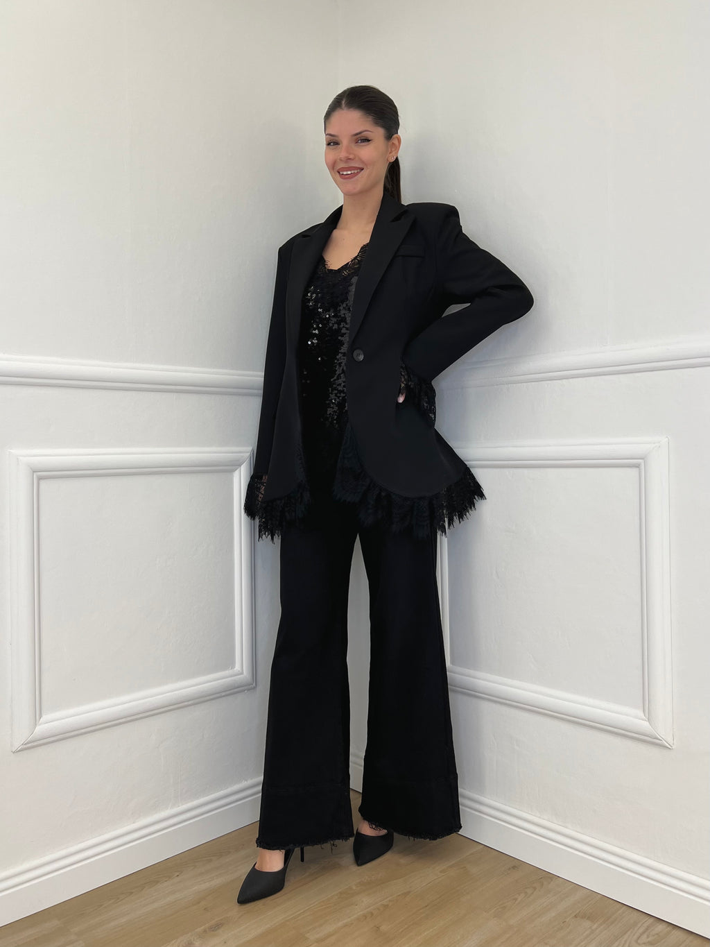 Jeans Palazzo Sfrangiato JK8117 Nero