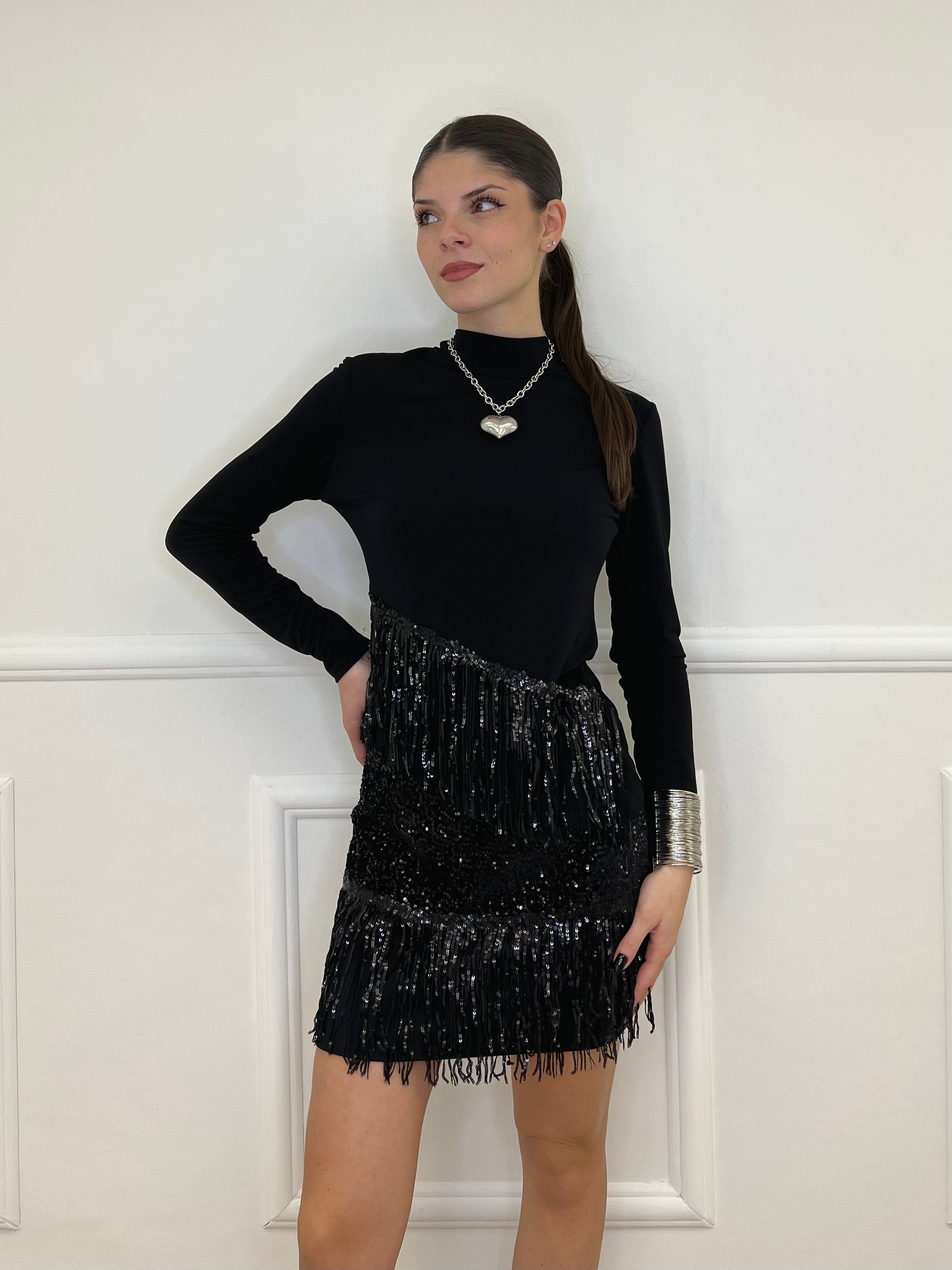 Maglia Frange Paillettes 55867 Nero