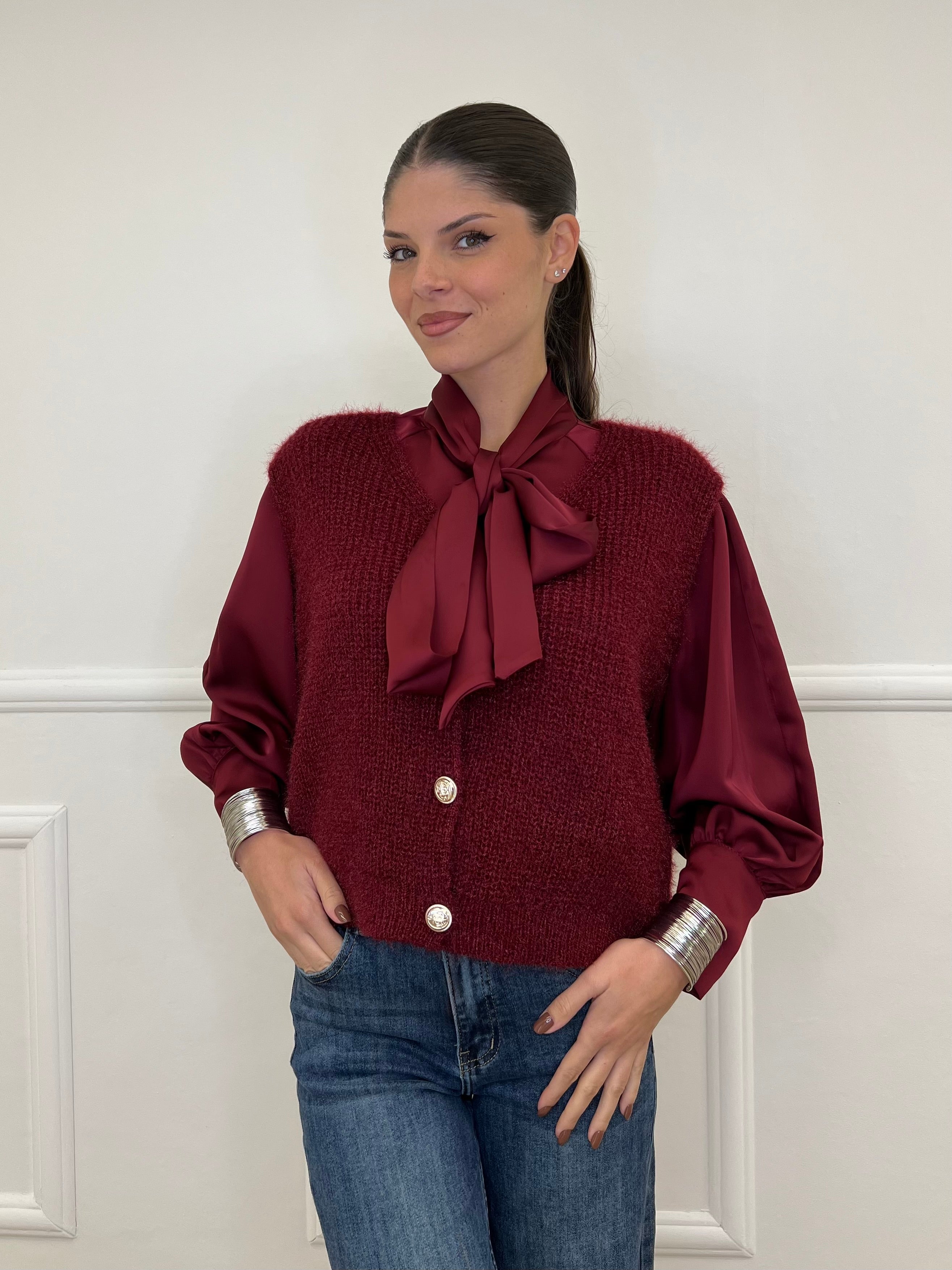 Gilet Effetto Mohair 8889 Bordeaux