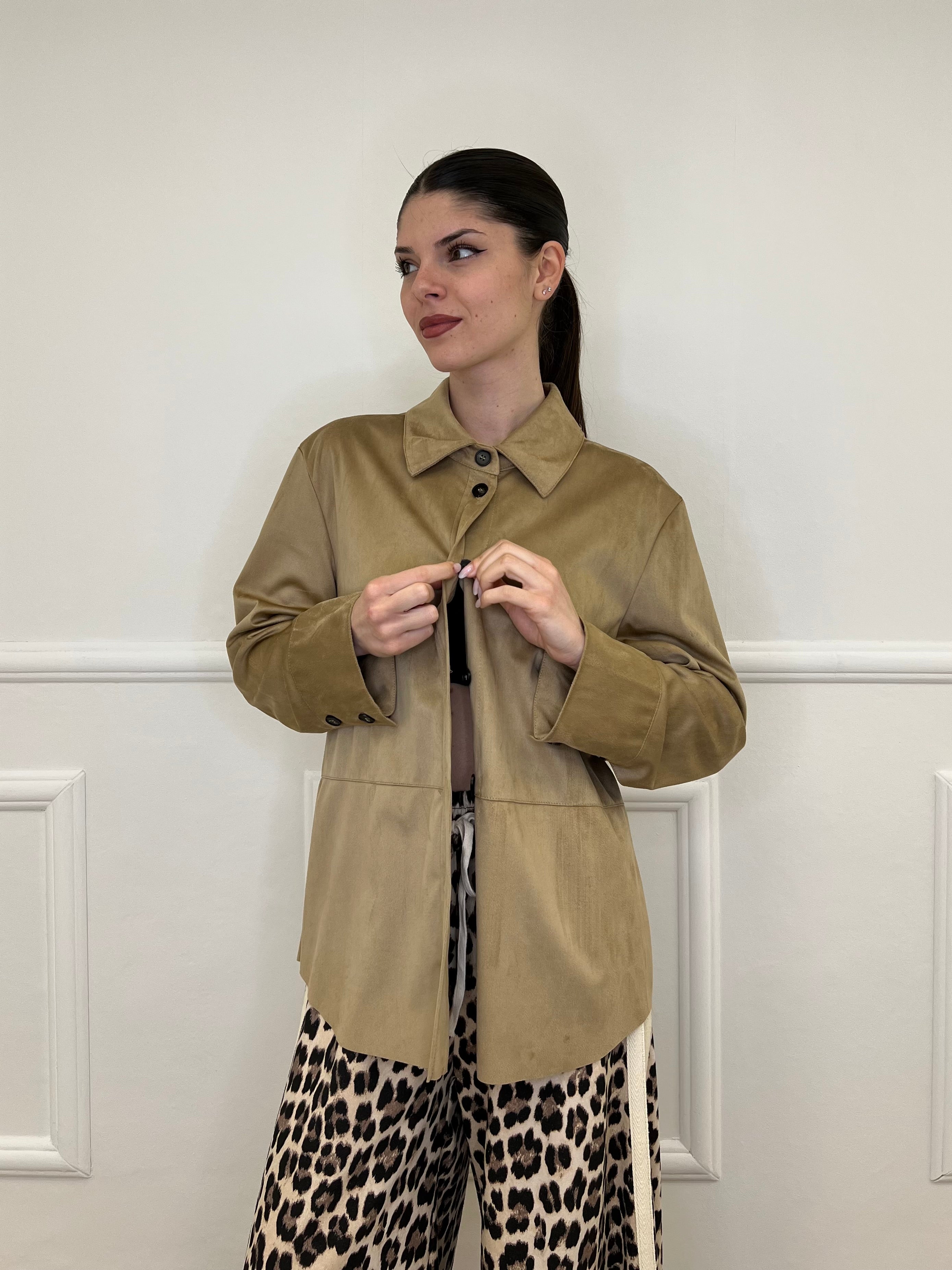 Camicia in Suede 25109 Khaki