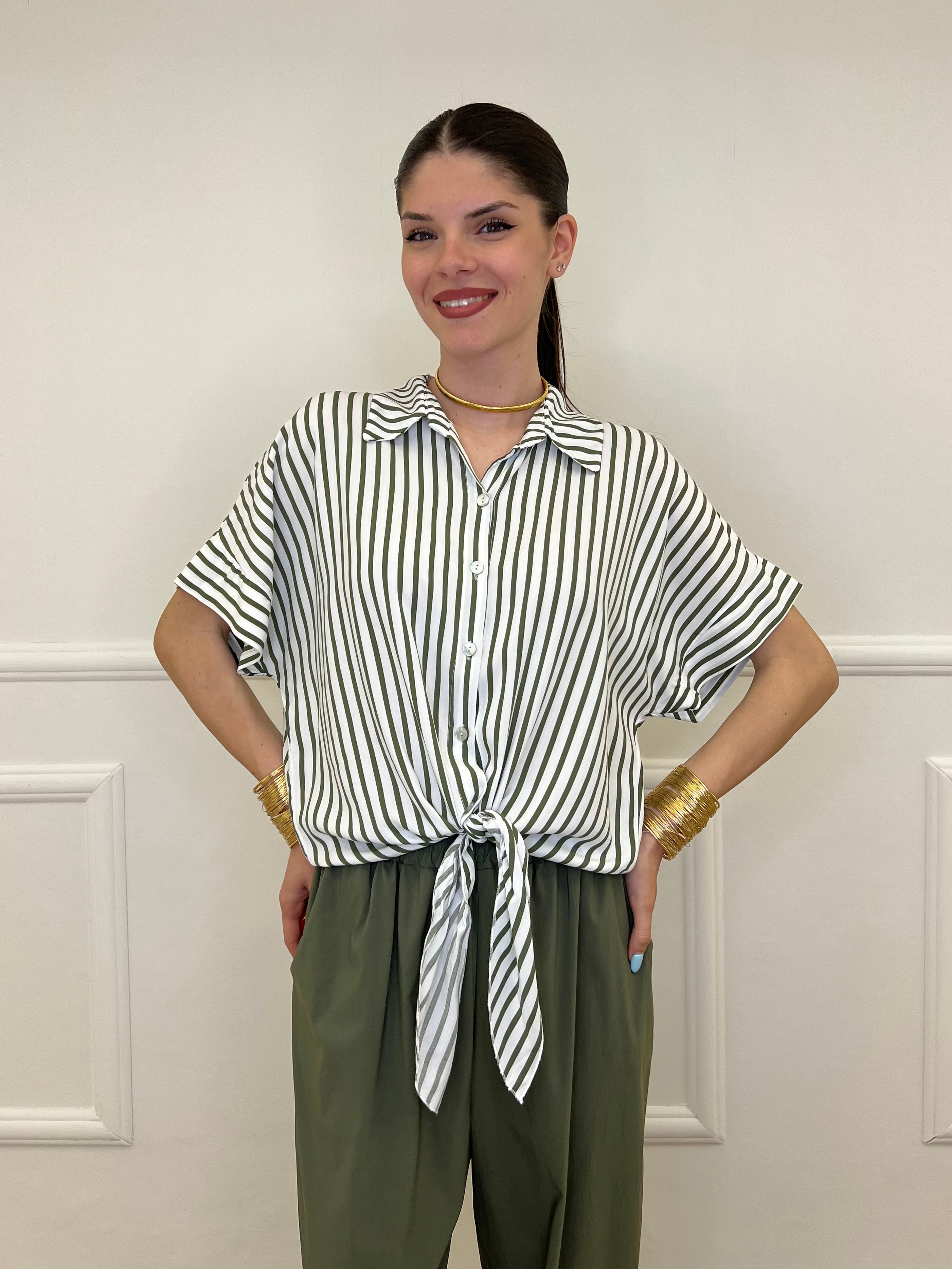 Camicia Righe Nodo Viscosa 2351 Verde