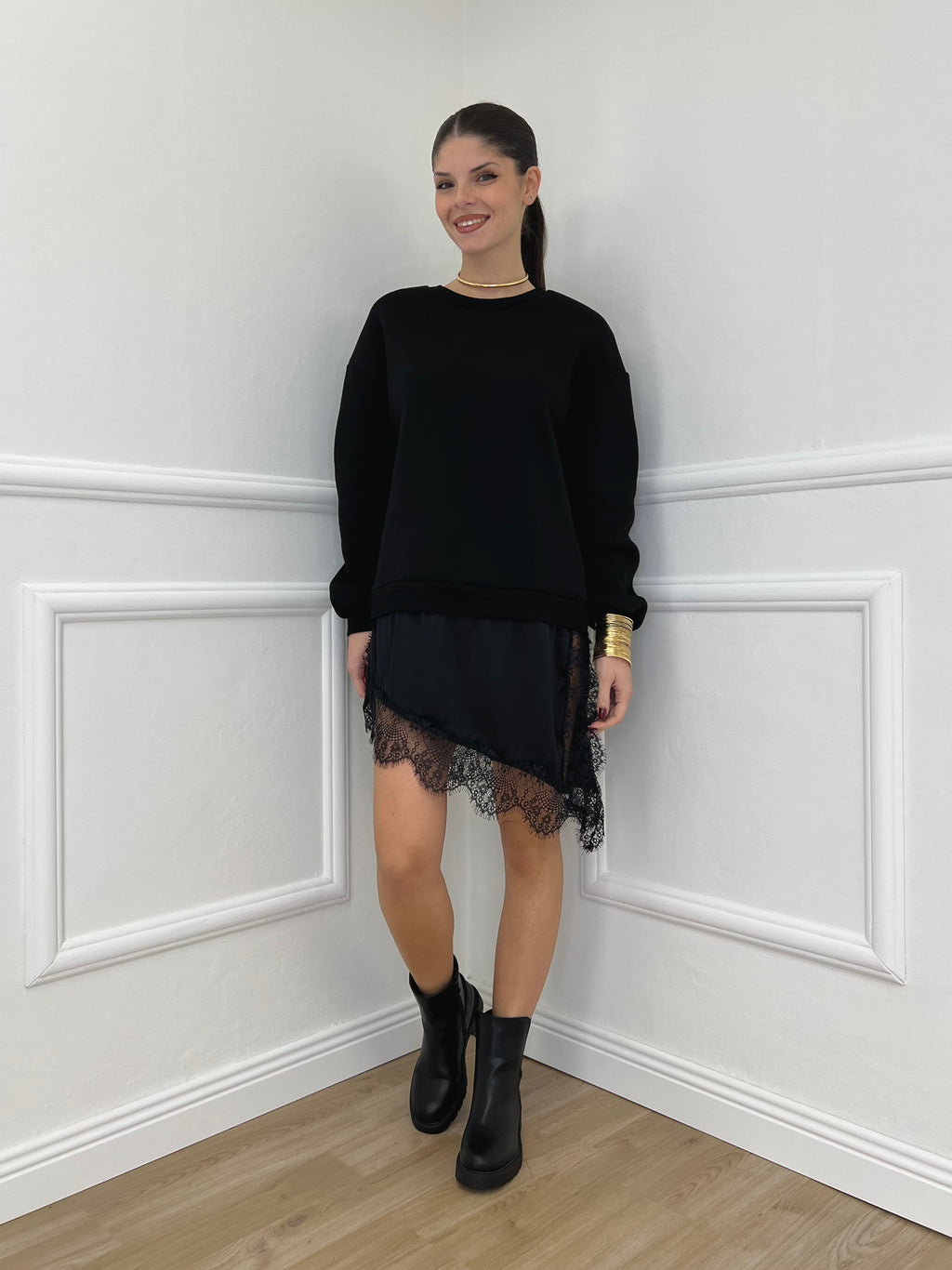 Felpa con Pizzo Lumina LD3849 Nero