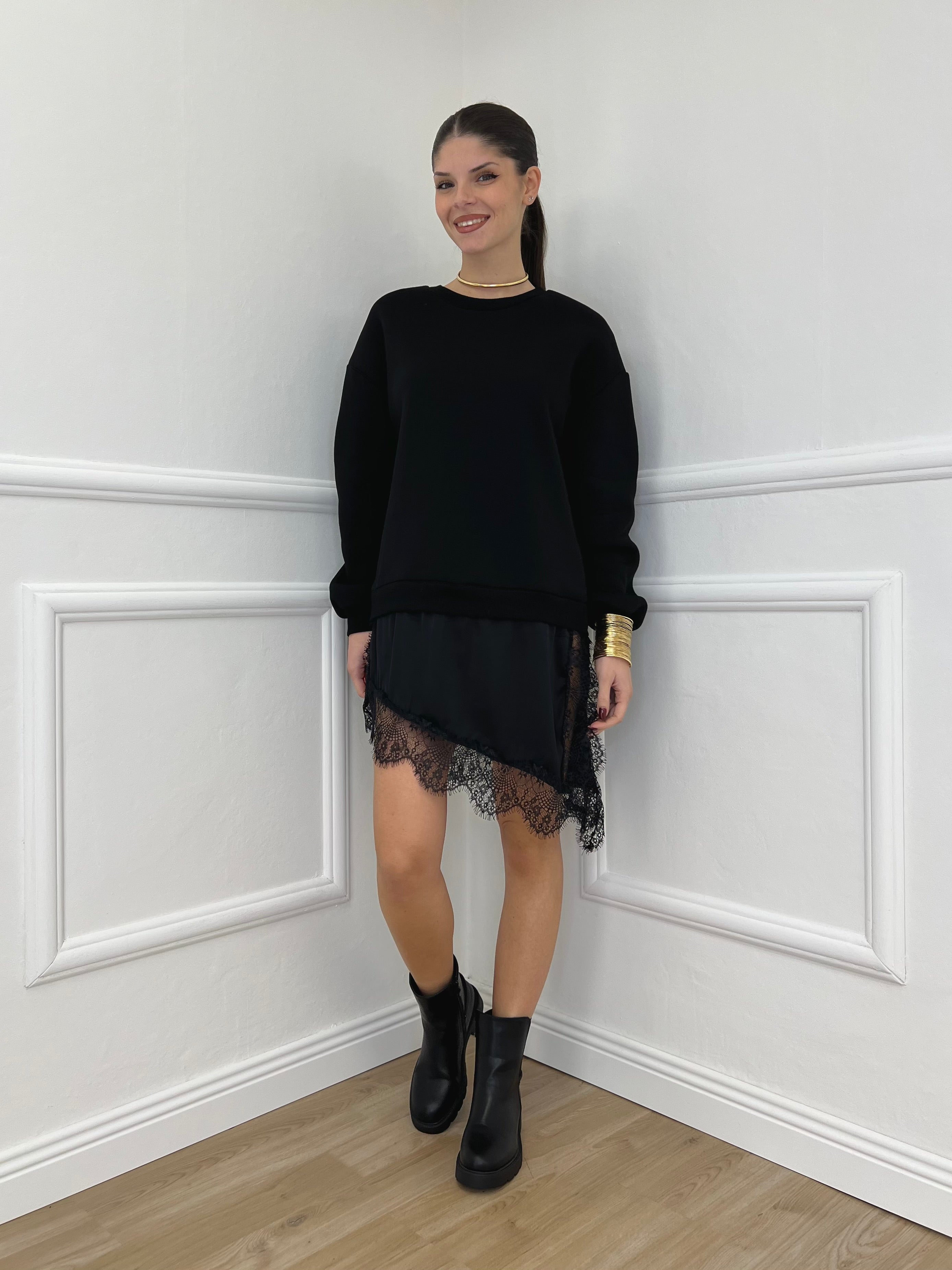 Felpa con Pizzo Lumina LD3849 Nero