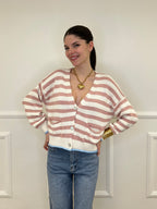 Cardigan Scatoletta Righe 10667 Rosa