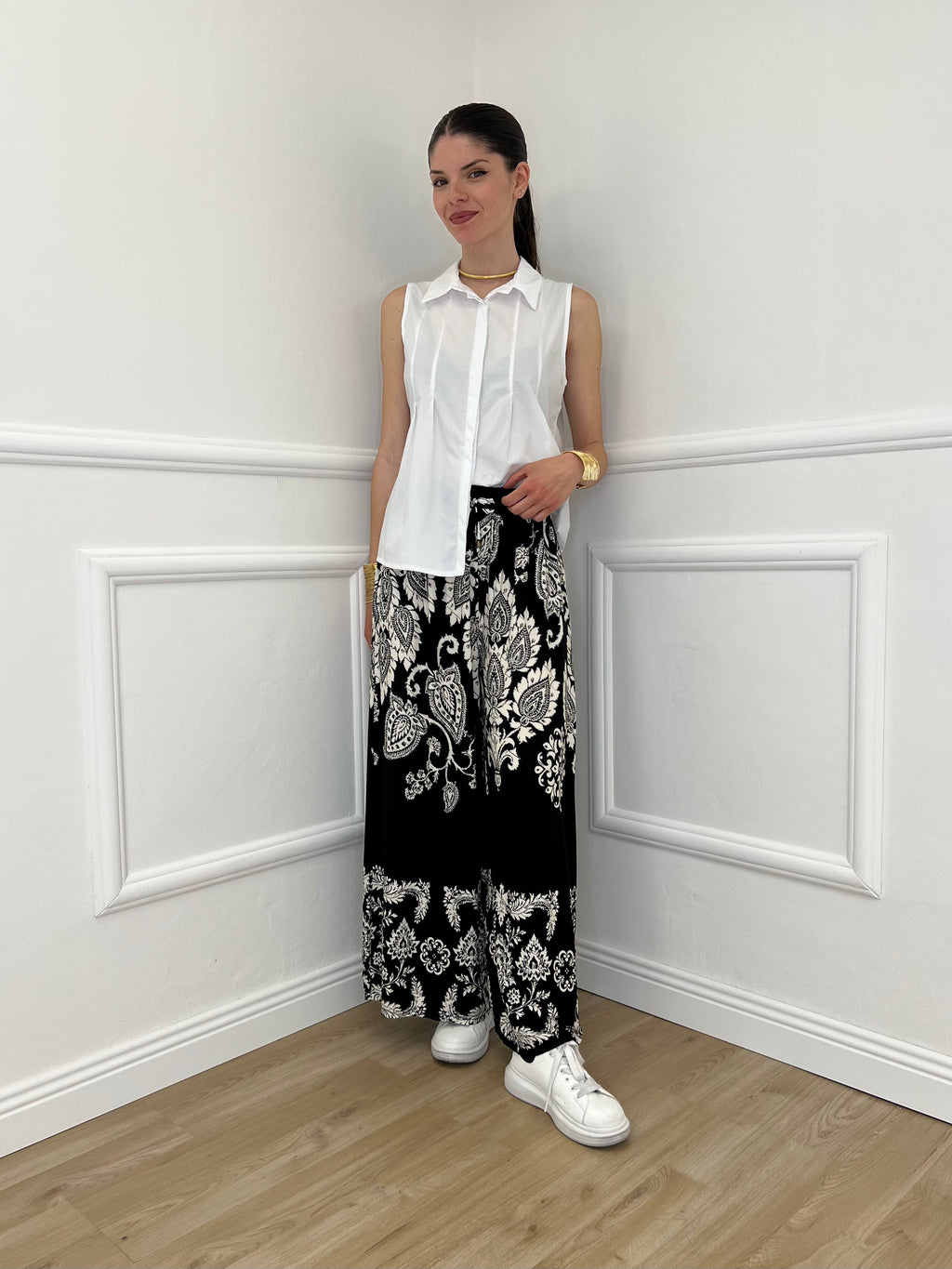 Pantalone Gaucho Paisley Coulisse 801 Nero