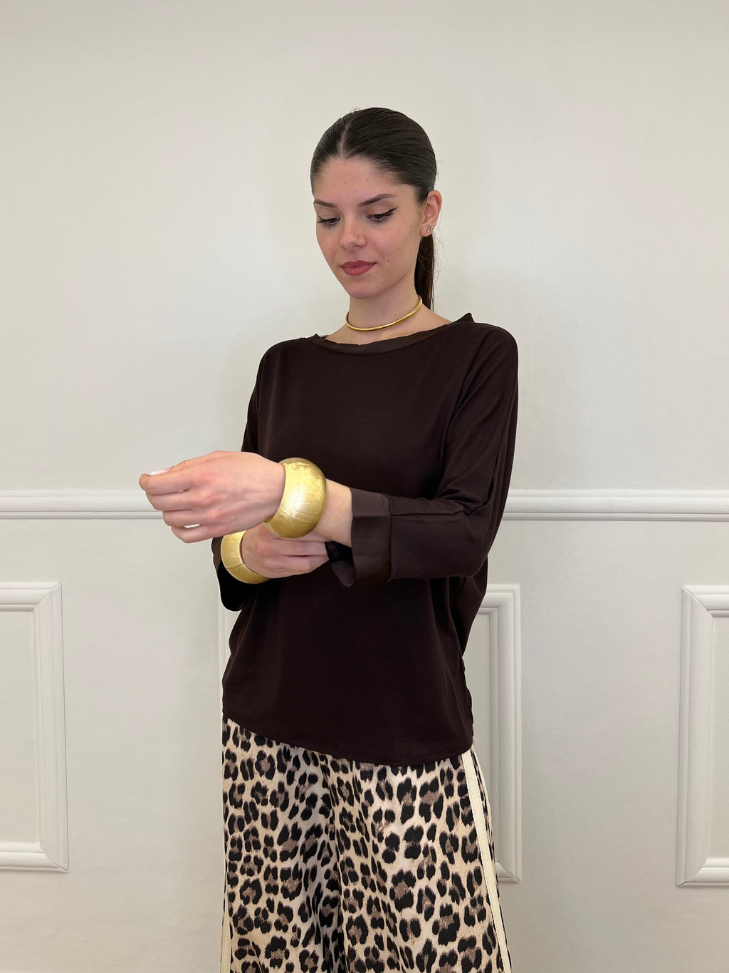 Maglia Barchetta Con Profili in Satin 43002