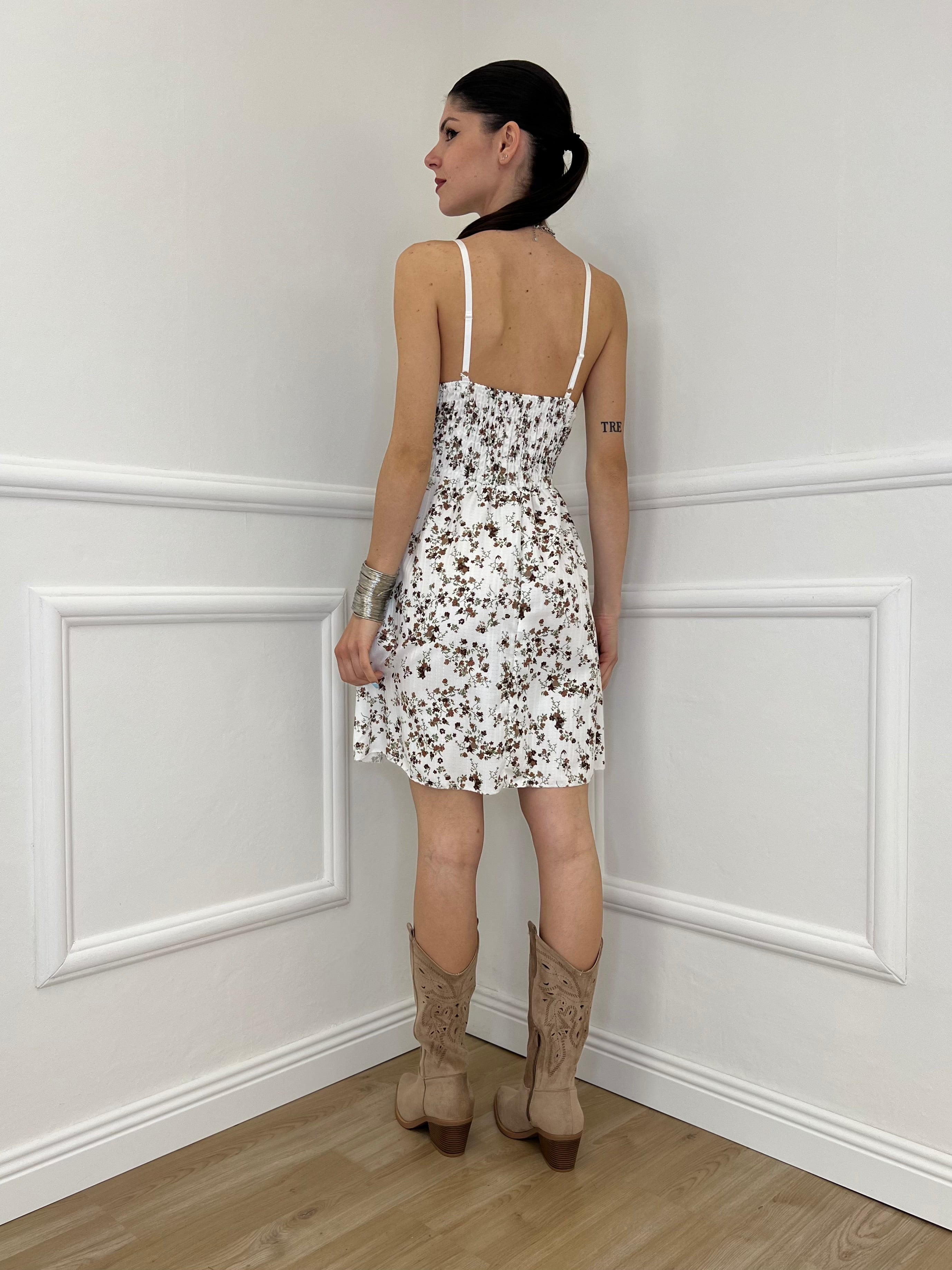 Abito Corto Fiori 5068 Marrone