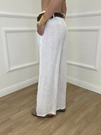 Pantalone Lino Cintura 22525 Bianco