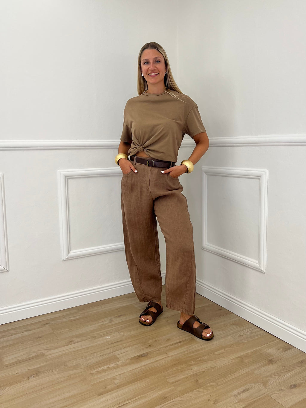 Pantalone Balloon Lino 6135 Coccio