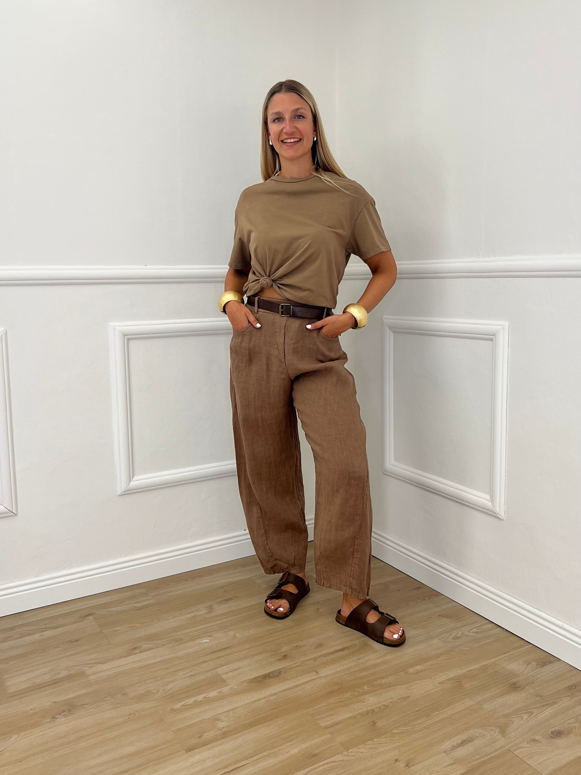 Pantalone Balloon Lino 6135 Coccio