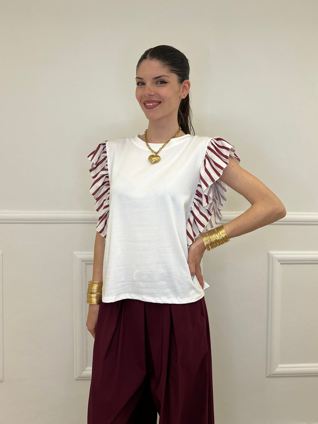 T-shirt Maniche a Righe 1960 Bordeaux