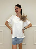 Maglia Cut Out Spilla Fiore 5688 Bianco