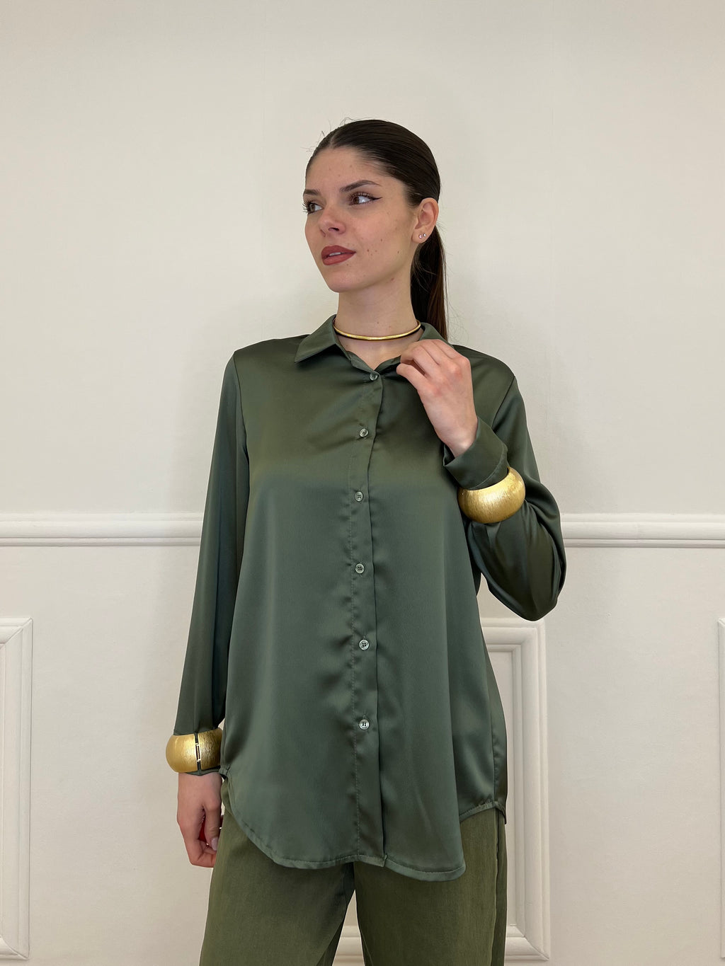 Camicia Satin 261081 Verde Militare