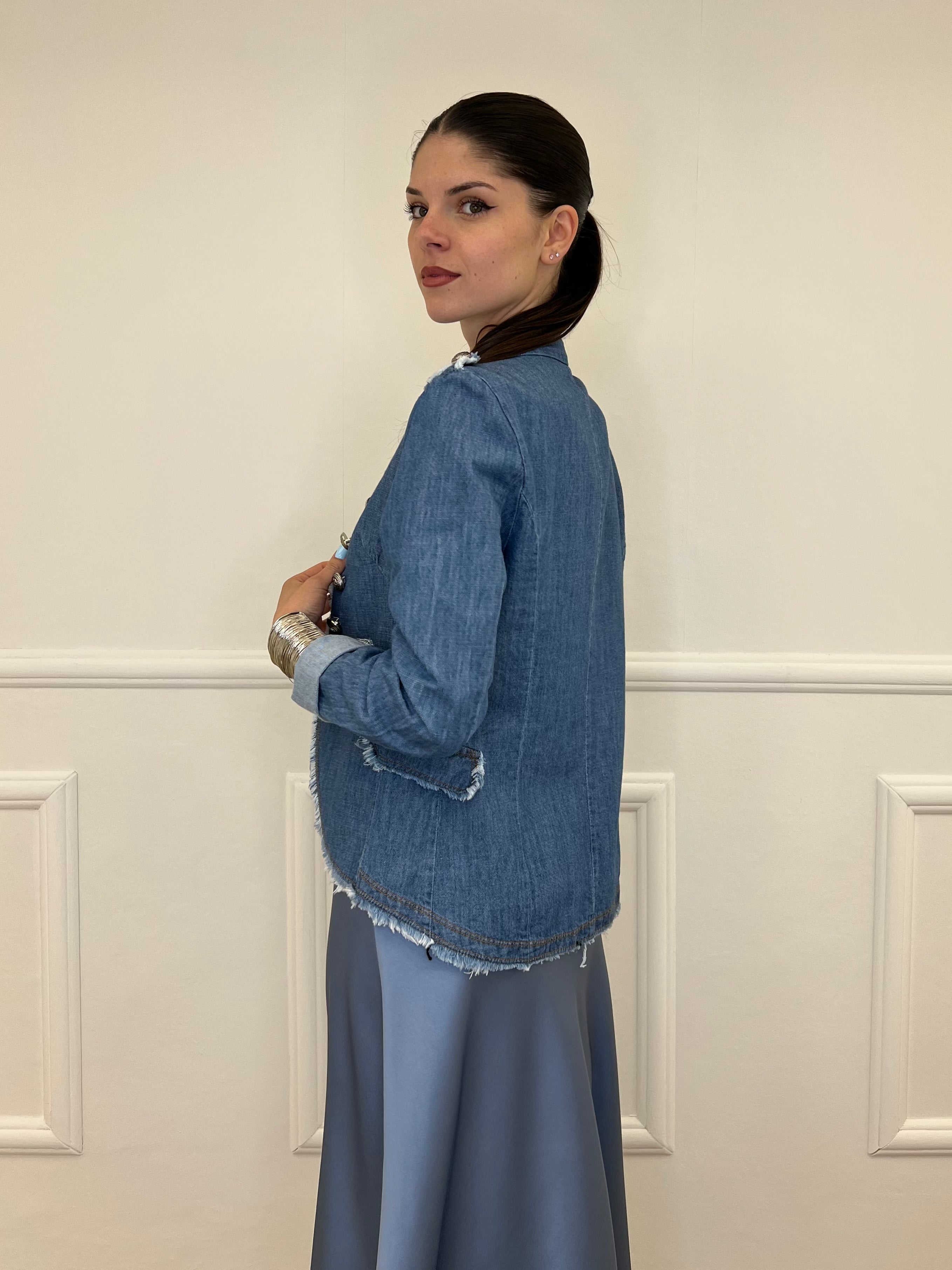 Giacca Napoleone in Denim 2373 Azzurro