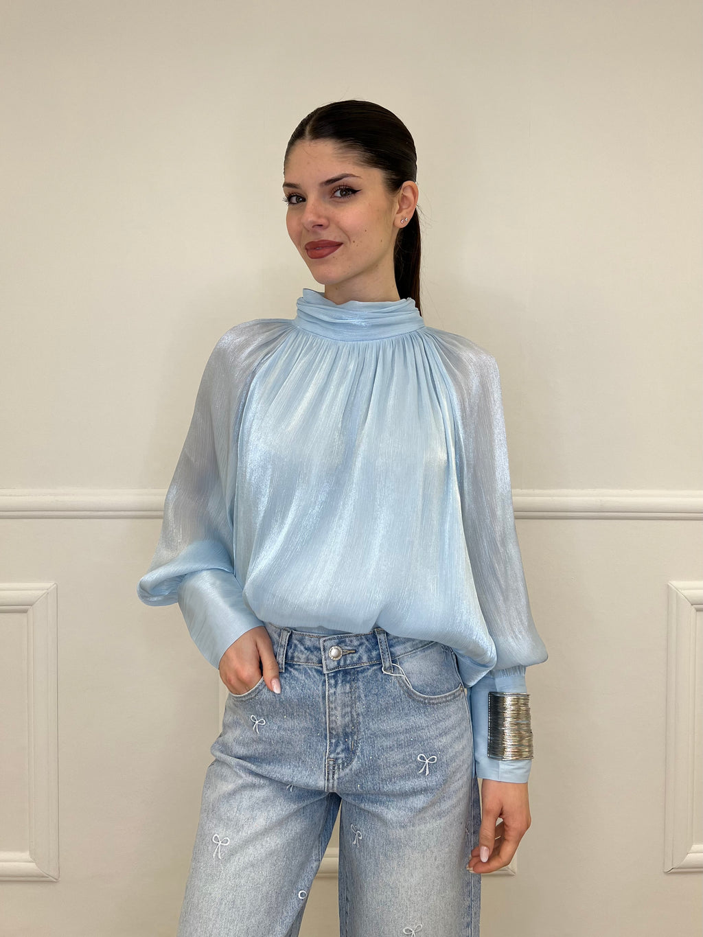 Blusa Chiffon 6595 Azzurro