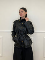 Giacca Over Eco Pelle Cintura 30197 Nero