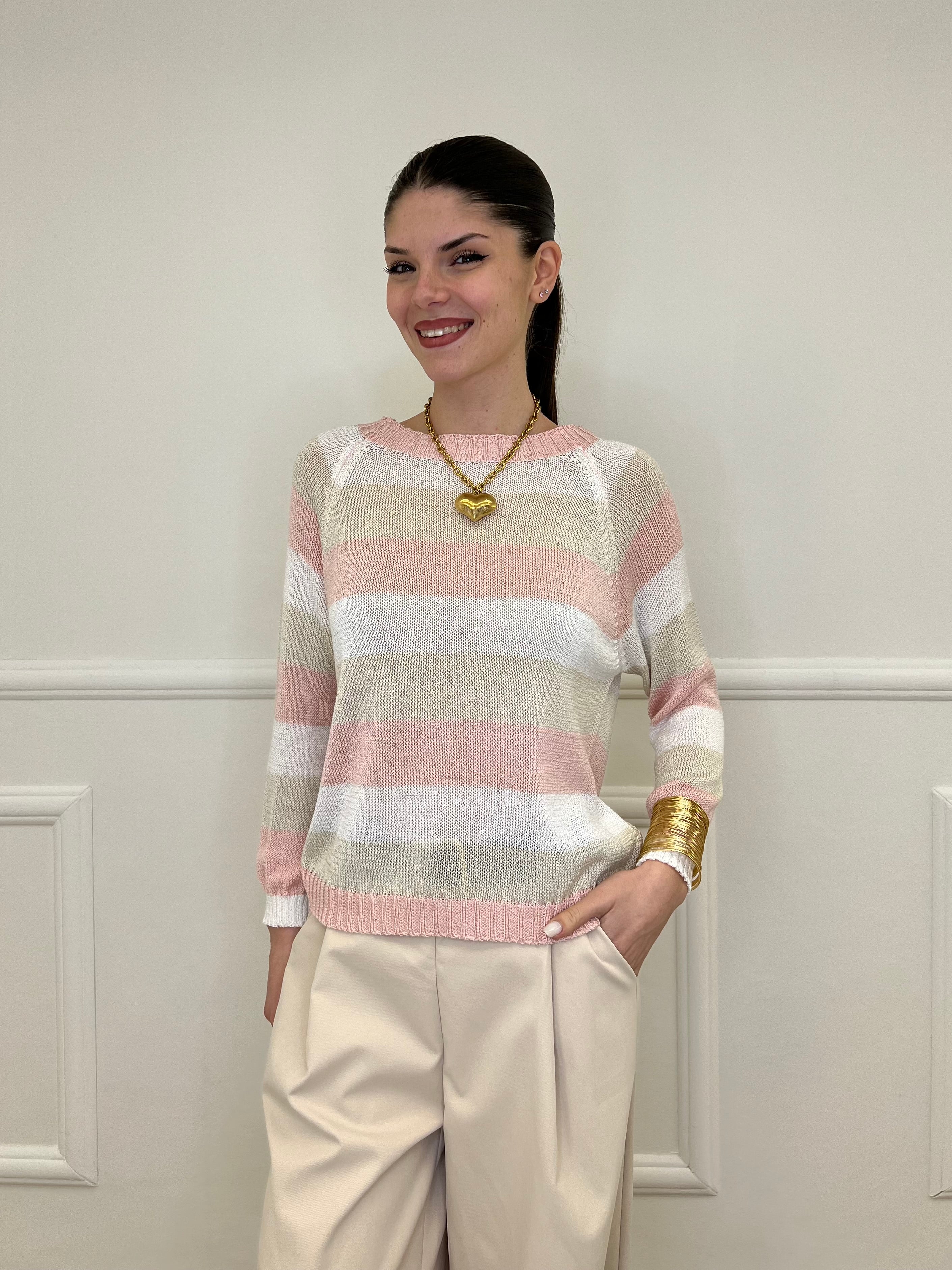 Maglia a Righe 25054 Rosa