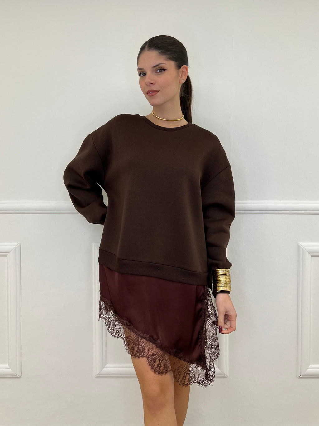 Felpa con Pizzo Lumina LD3849 Moro