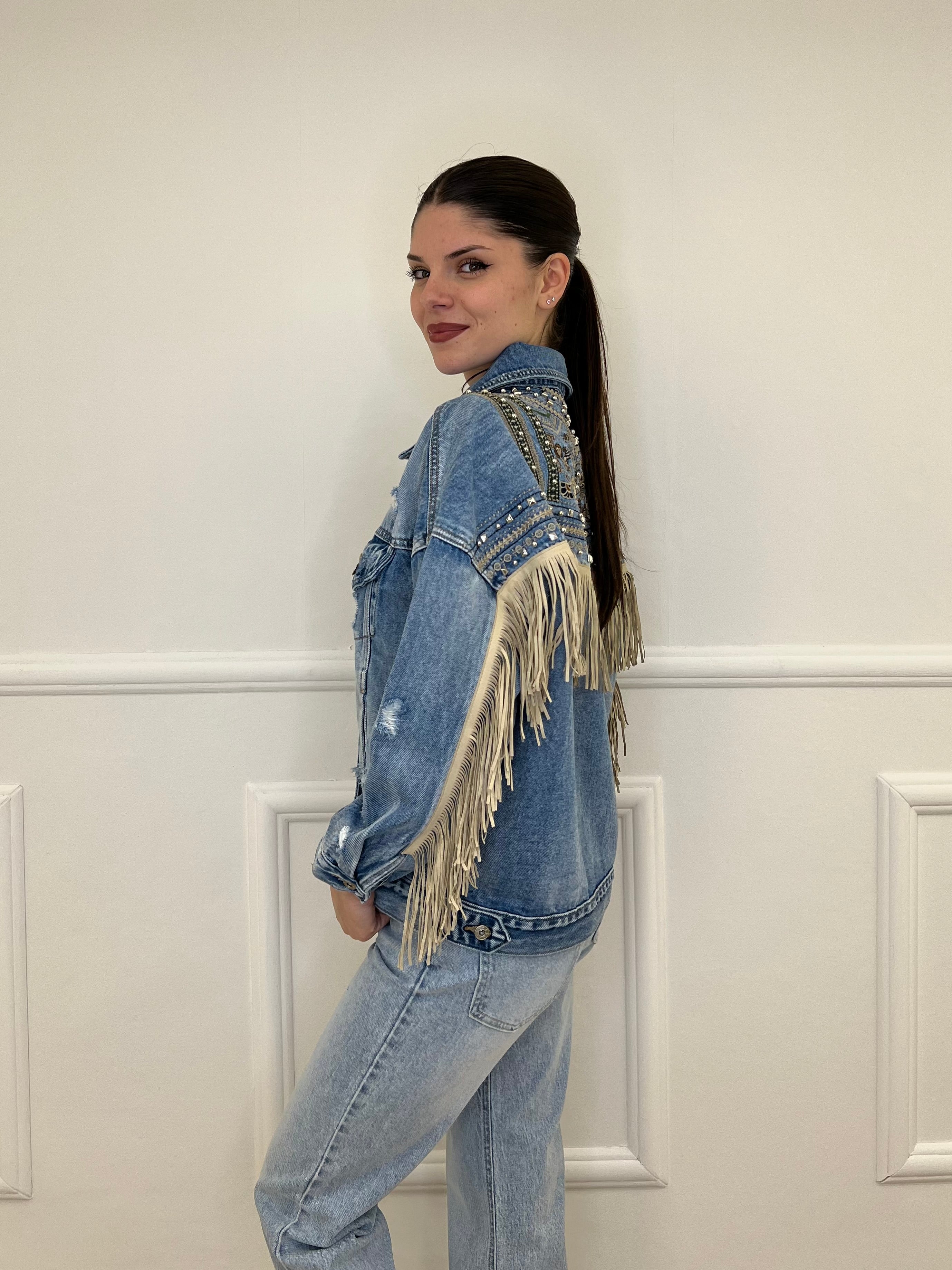 Giacca Denim con Frange e Ricami 9597 Jeans