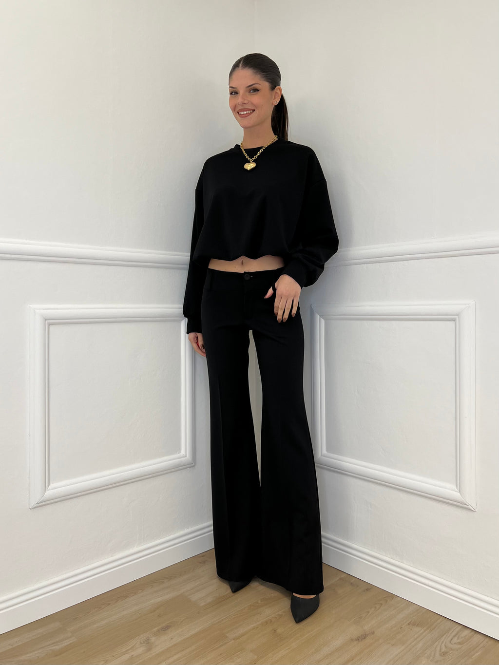 Felpa Crop 83625 Nero