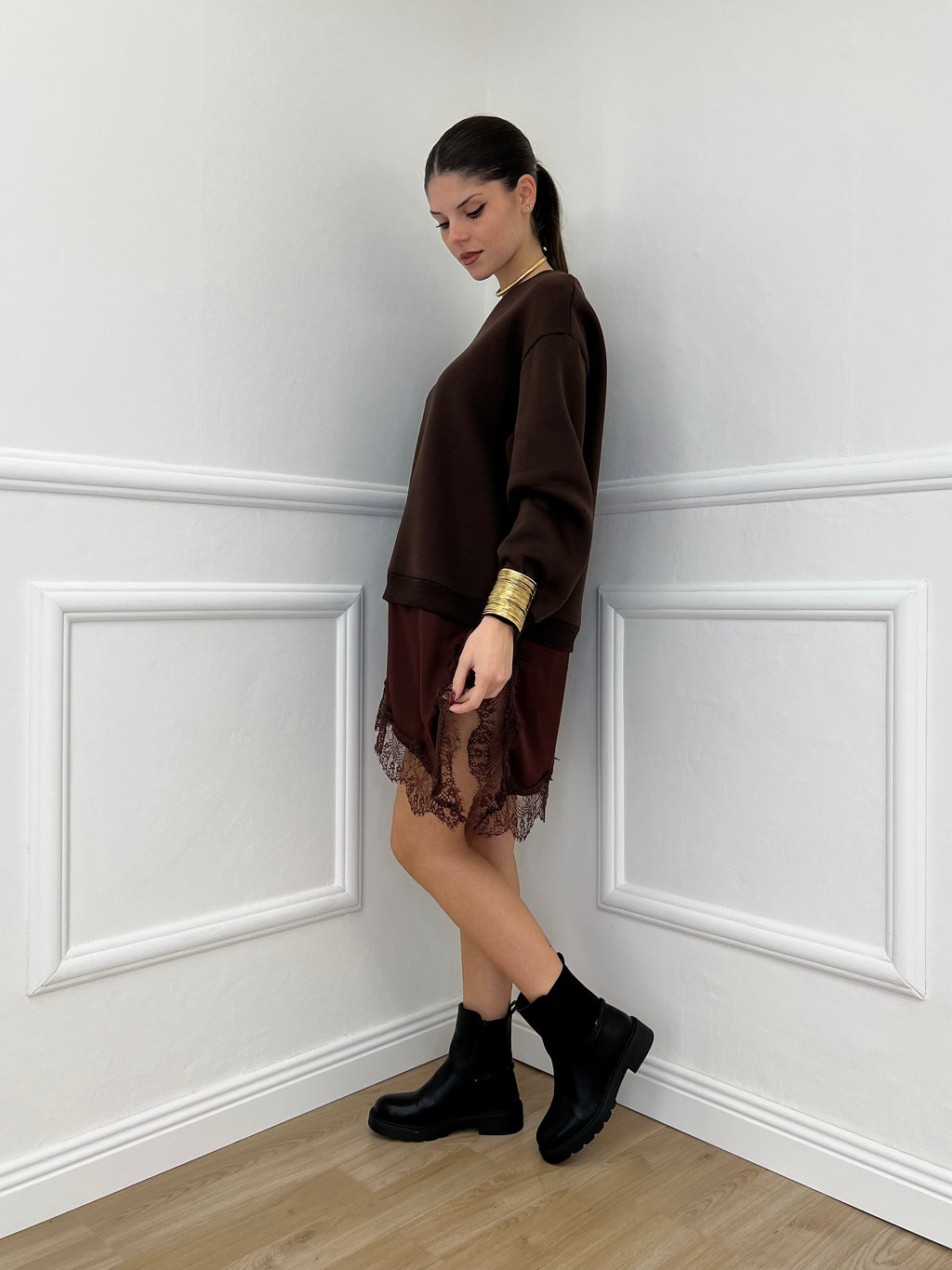 Felpa con Pizzo Lumina LD3849 Moro