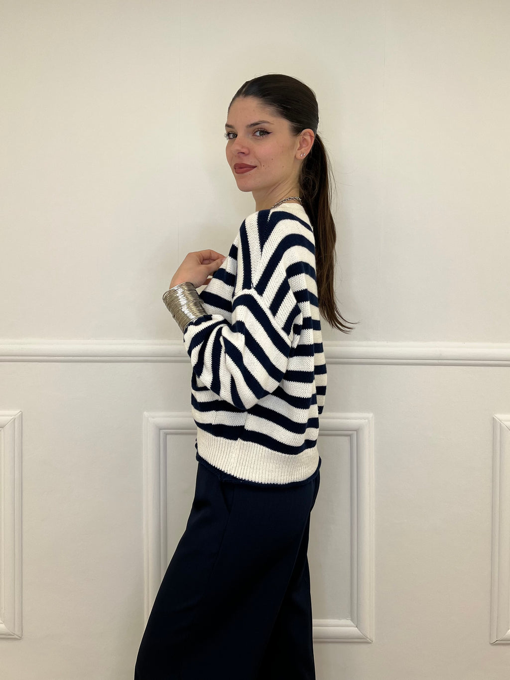 Cardigan Scatoletta Righe 10667 Blu