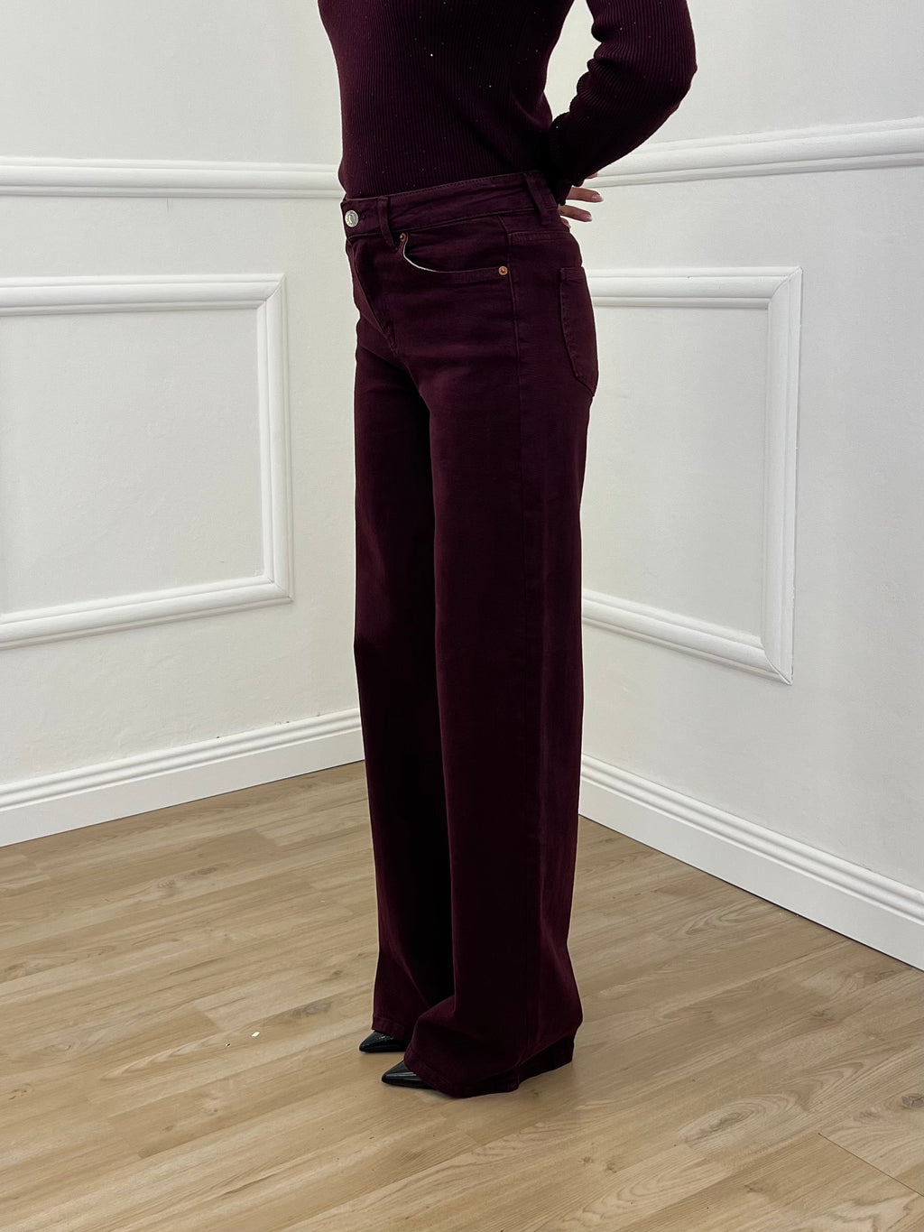 Jeans Wide Leg H3873-5 Burgundy