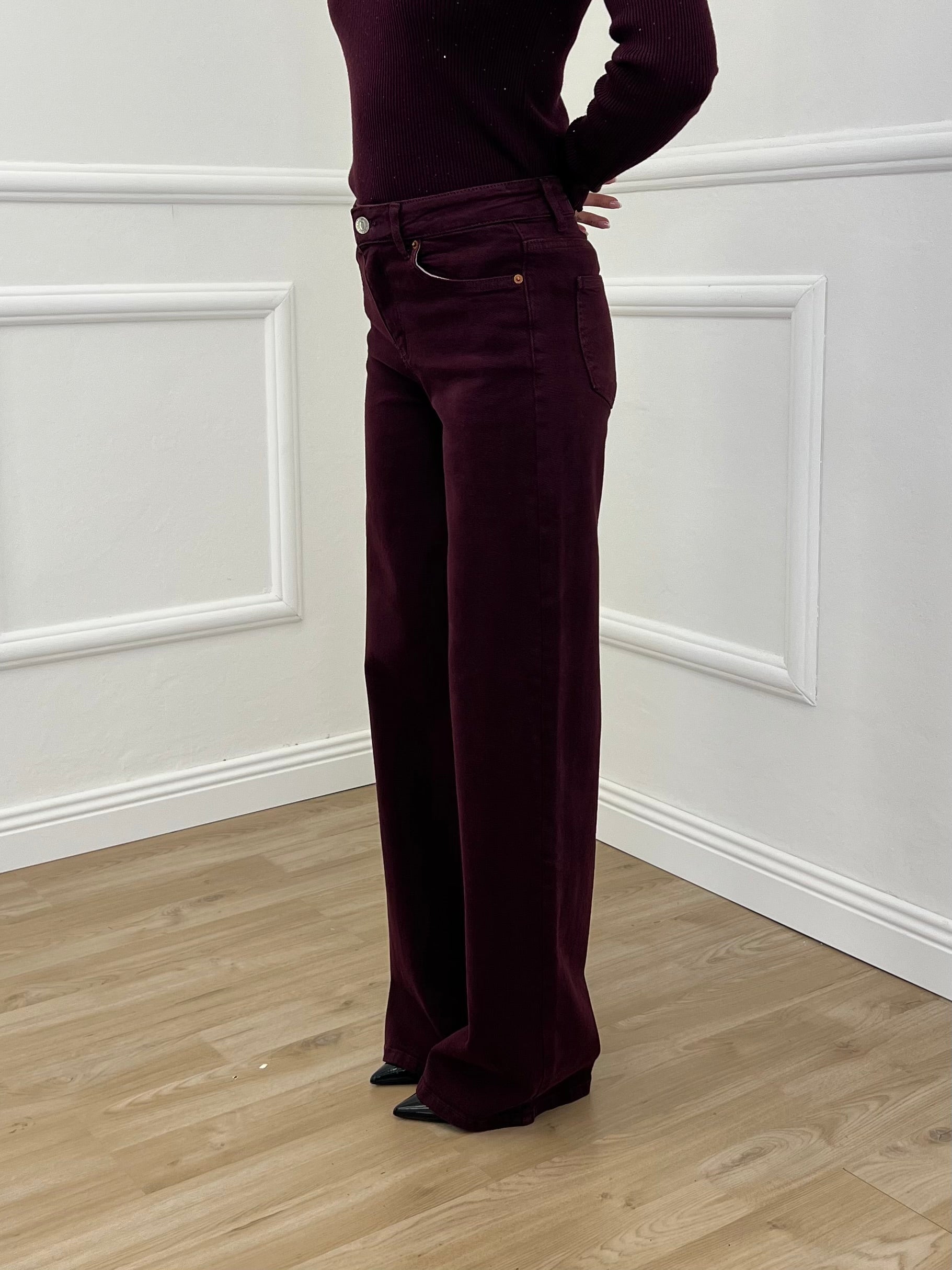 Jeans Wide Leg H3873-5 Burgundy