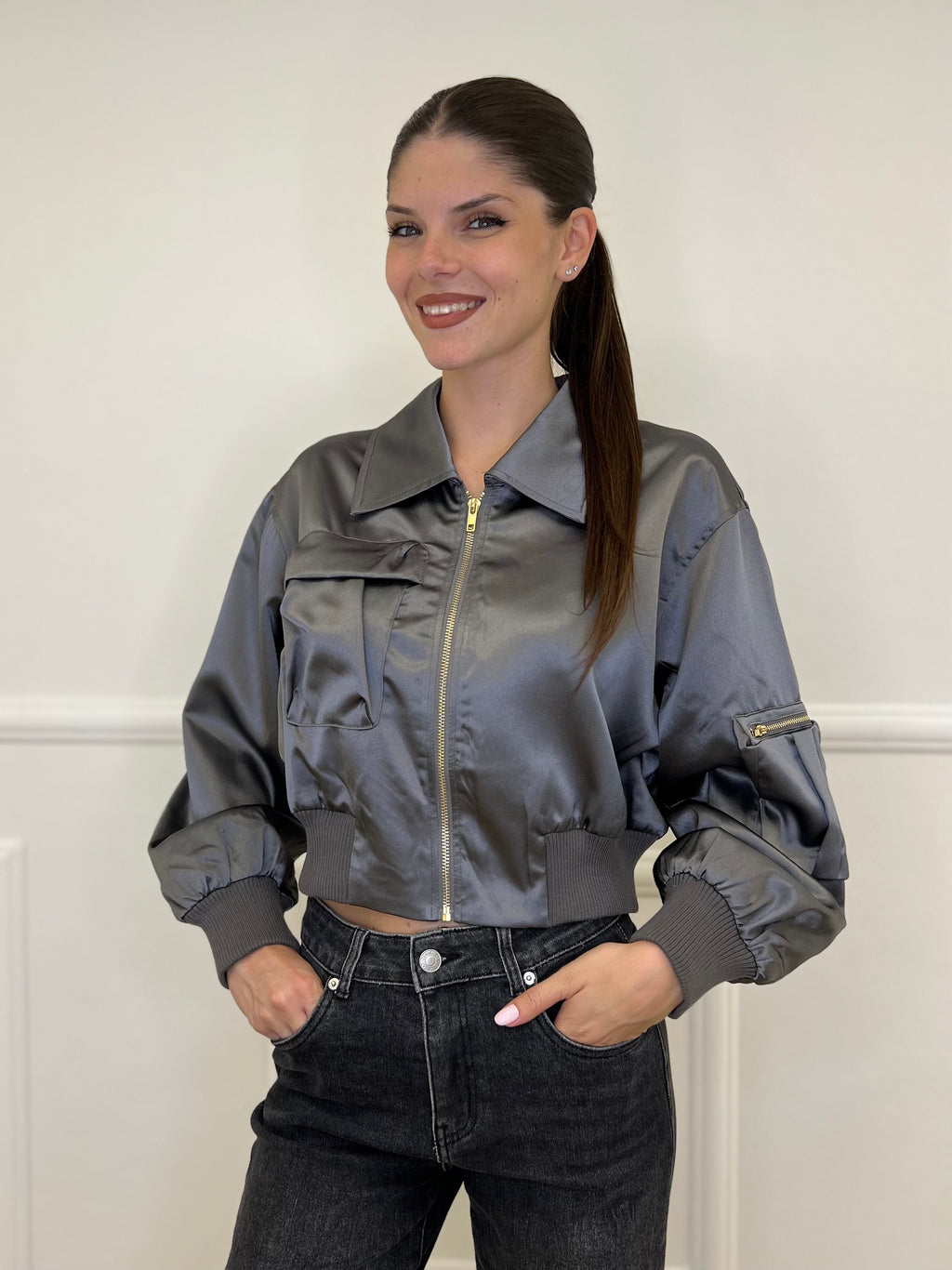 Bomber Raso 24444 Piombo - Bazar Abbigliamento