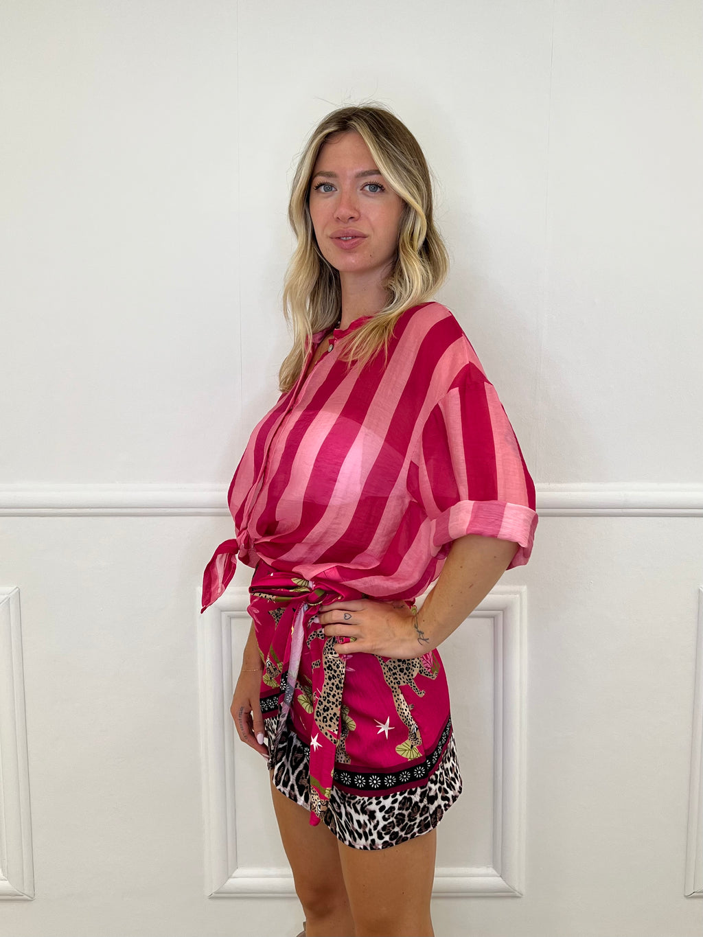 Camicia Over a Righe 2907 Fucsia