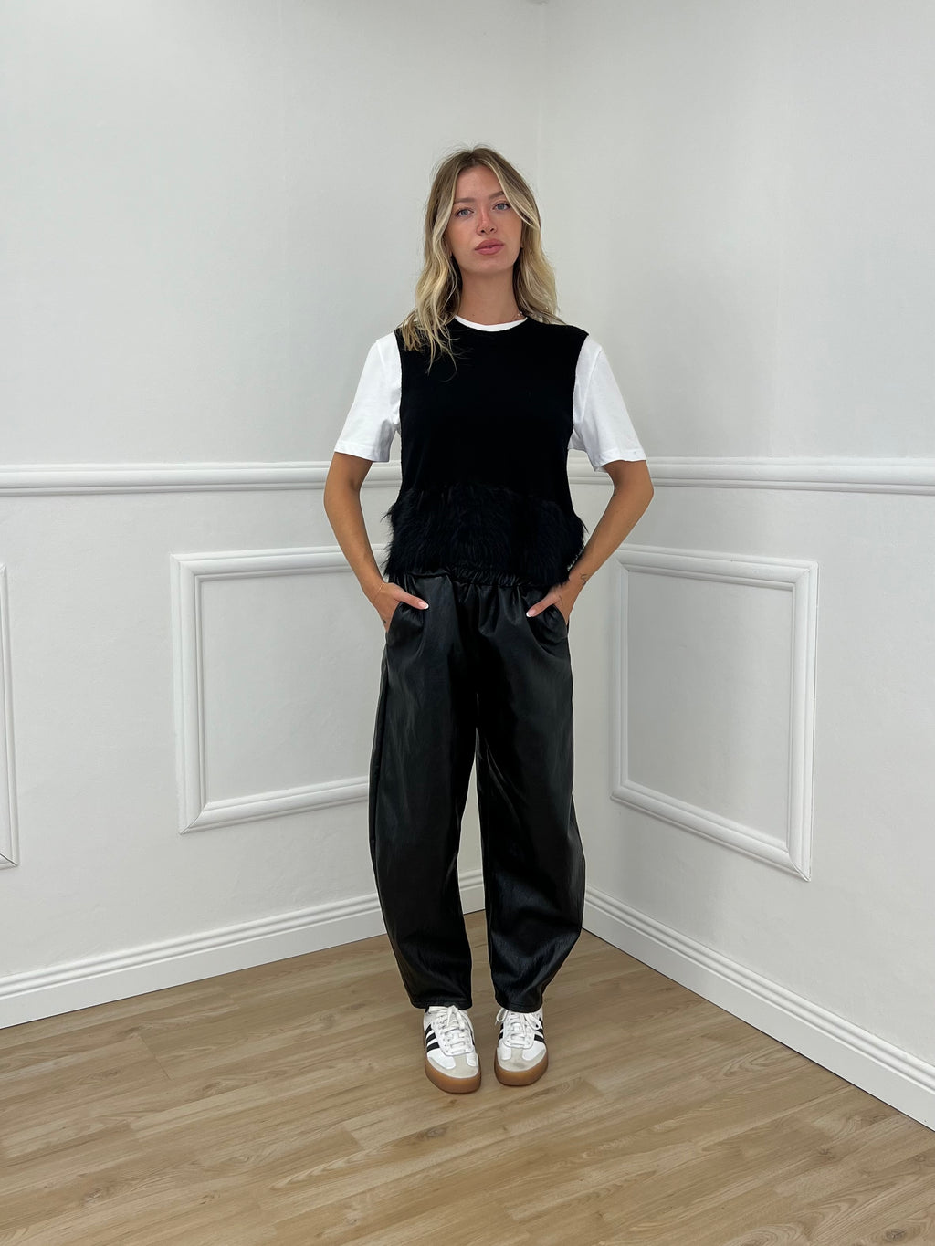 Pantalone Baggy Ecopelle D28945 Nero