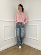Maglia Jacquard Traforata 82618 Rosa