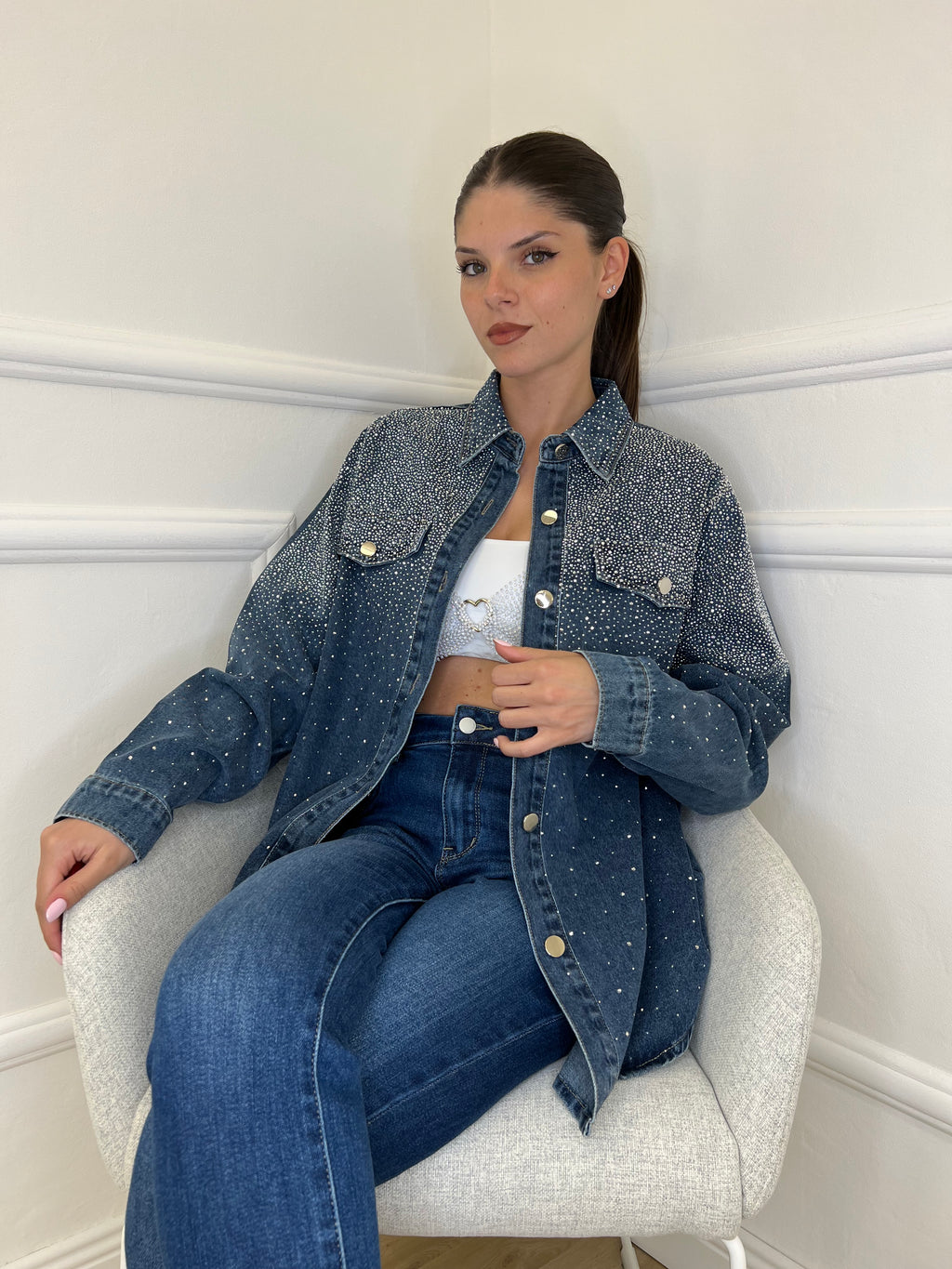 Giacca Denim Strass MF2493 - Bazar Abbigliamento