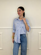 Camicia a Righe Cuori Ricamati 121255 Azzurro