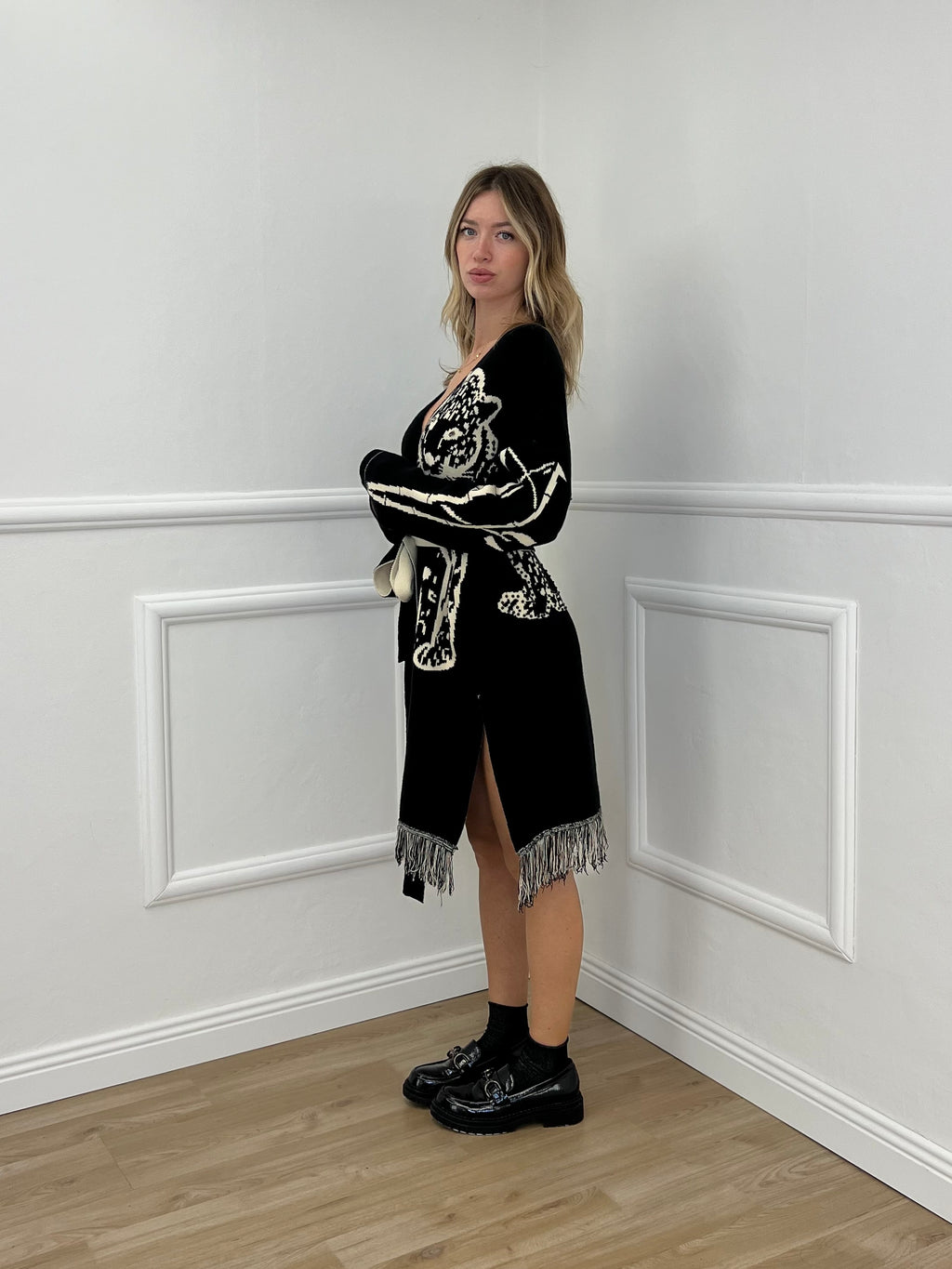 Cardigan Jacquard Jungle 90059 Nero