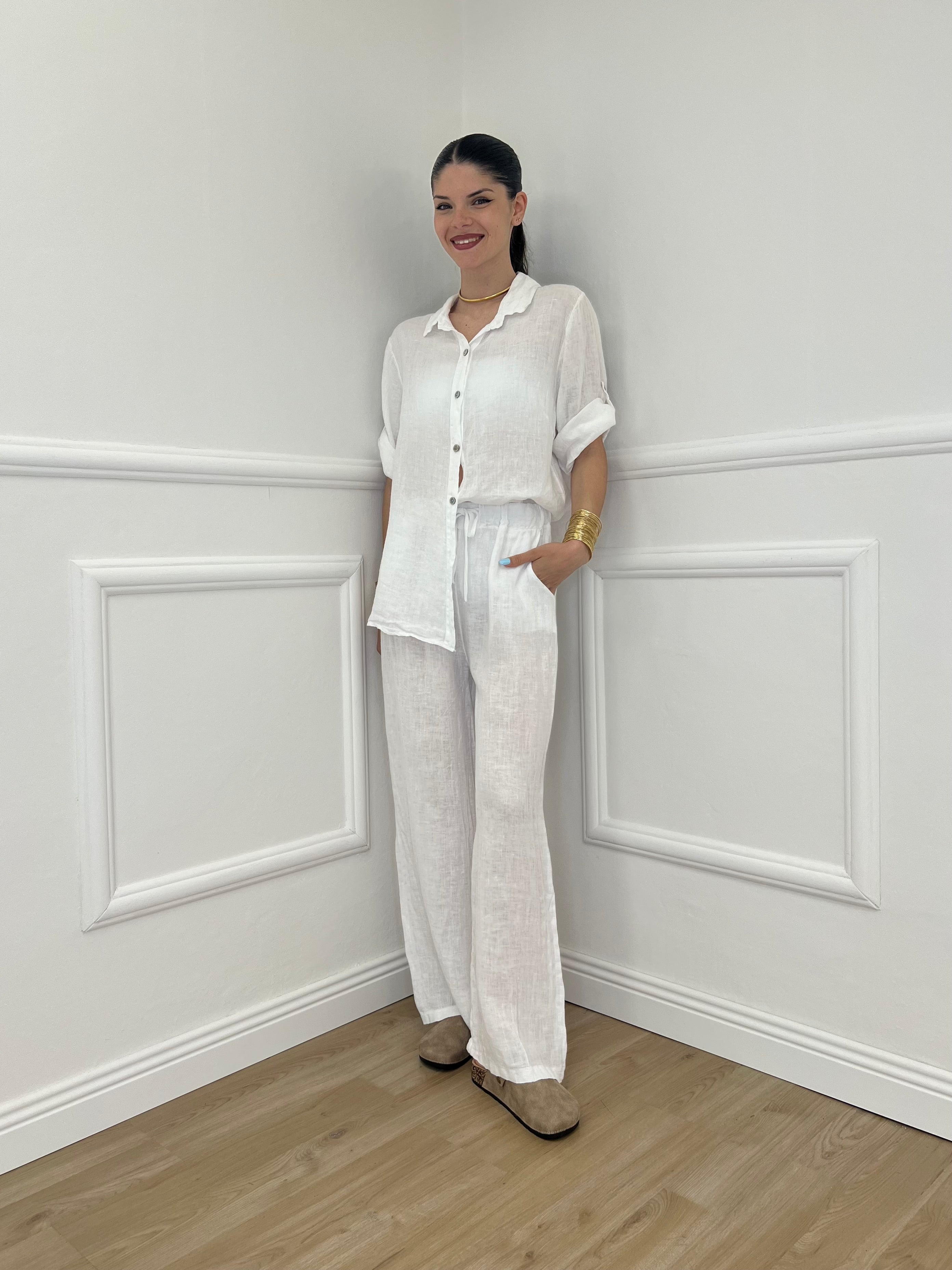 Pantalone Lino Coulisse 23216 Bianco