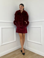 Double-Breasted Fur Coat Y0238 Bordeaux