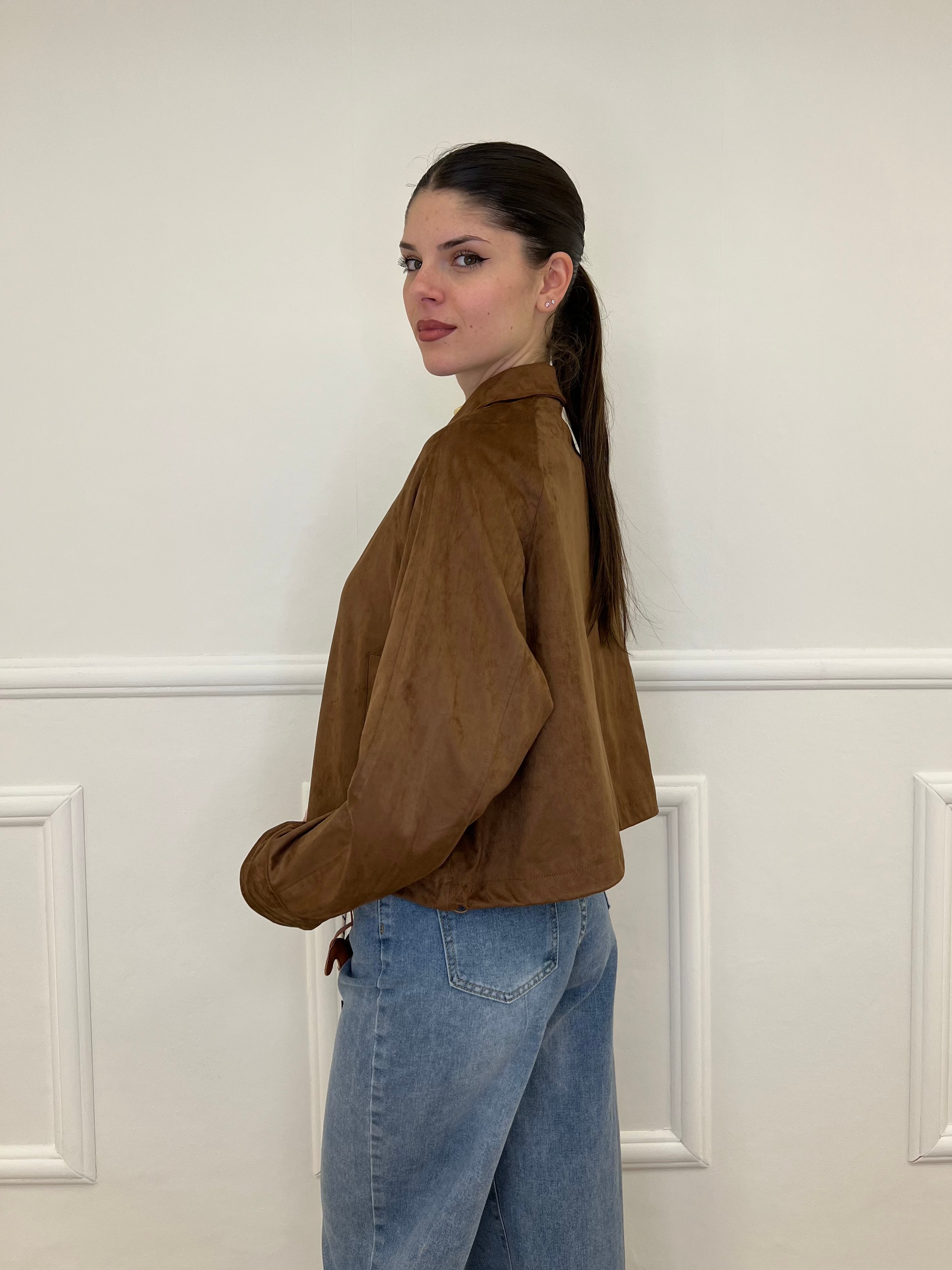 Giacca Crop Scamosciata 5006 Marrone