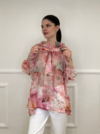 Blusa Voile Fiori Con Fiocco 4284 Rosa