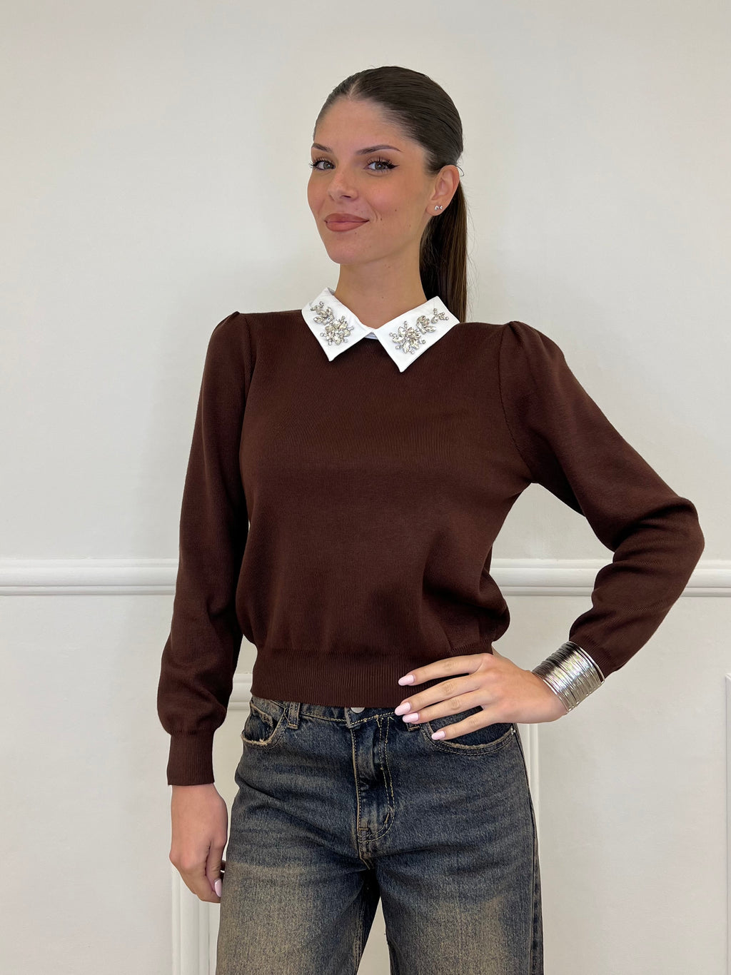 Maglia Collo Gioiello 7818 Marrone